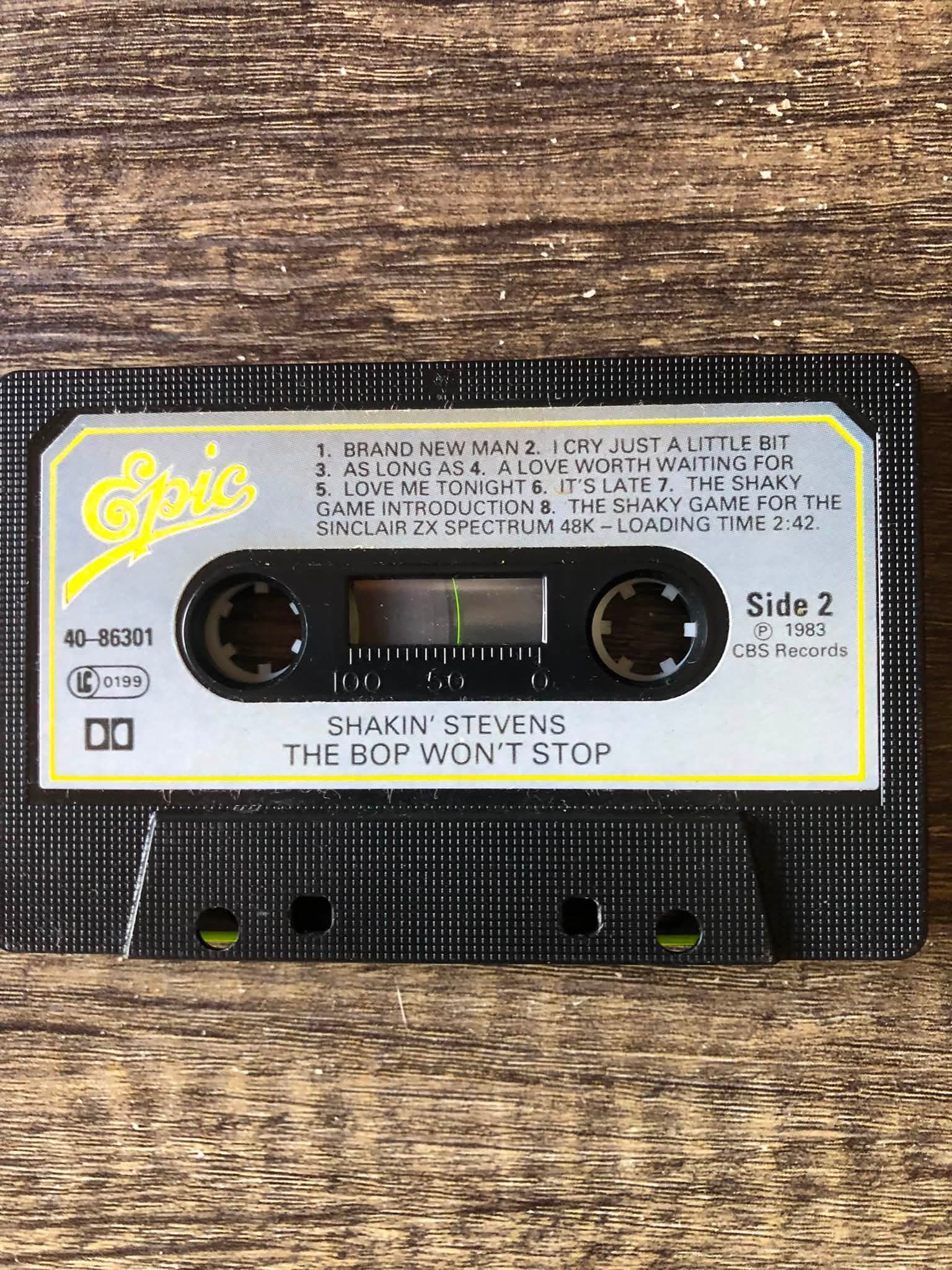 Rare ZX Spectrum game on Shakin Stevens cassette album