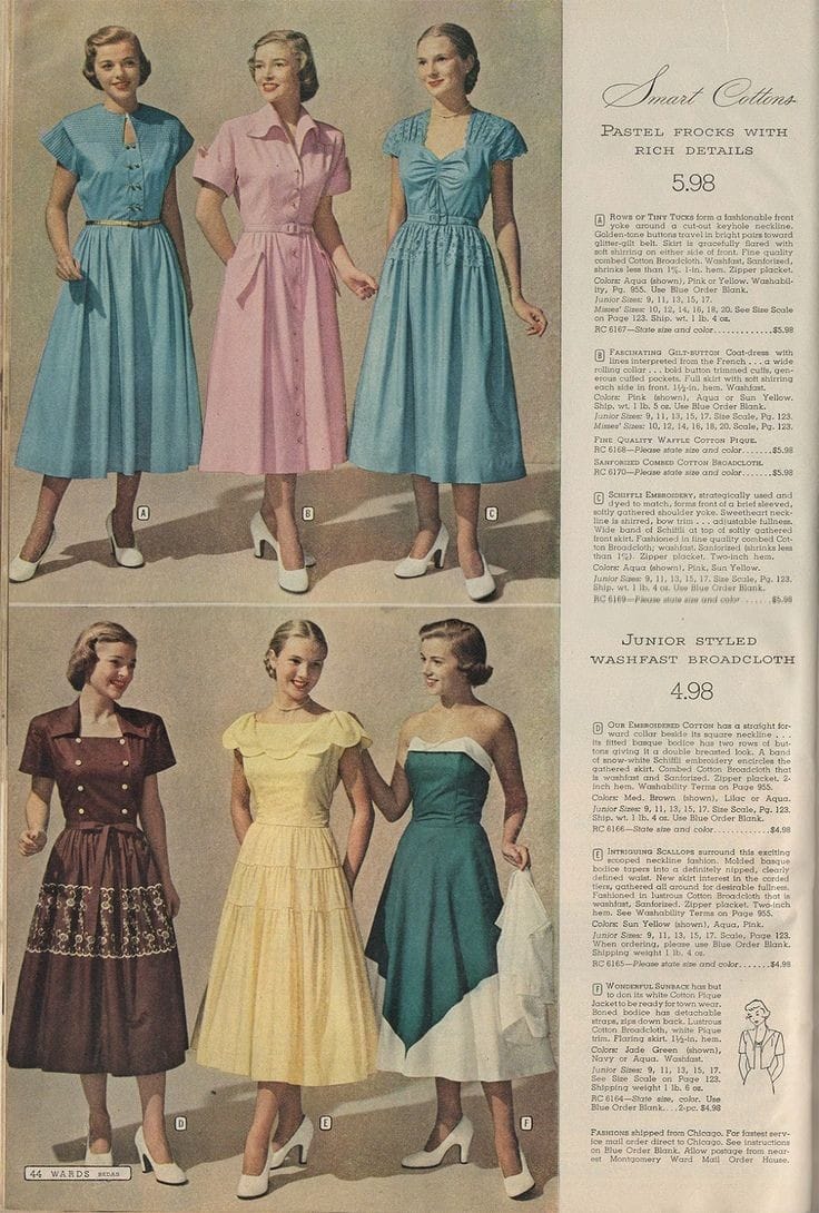 Montgomery Wards catalogue, 1950s. Spring/Summer frocks.
