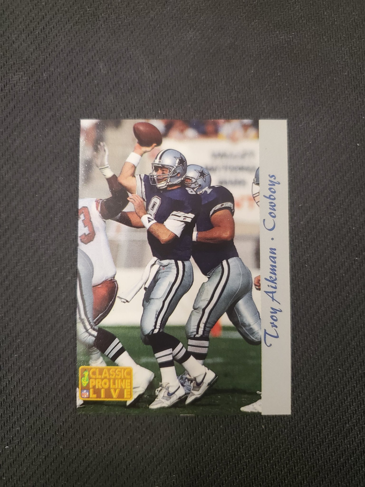 Troy Aikman sports card with zebra design