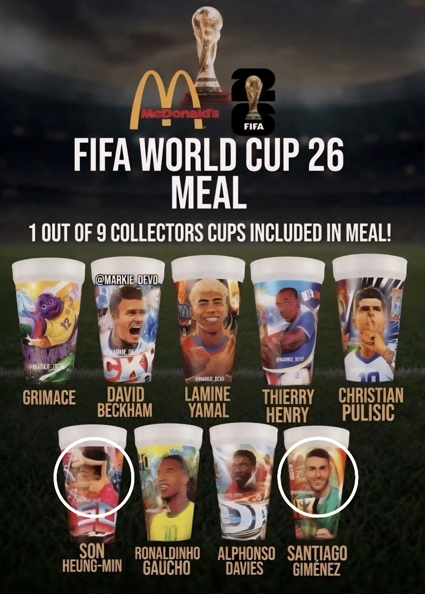 The McDonald's cups feature Christian Pulisic, Ronaldinho Gaucho
