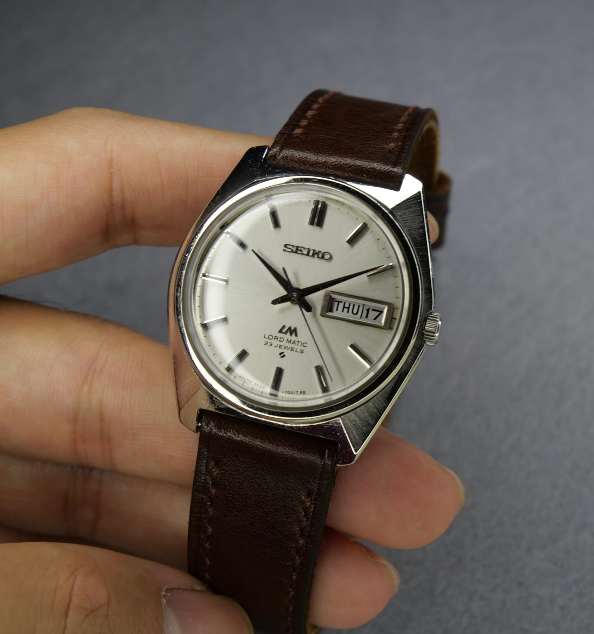 Seiko Lord Matic 5605-7020. Has vertical brushed dial may 1969
