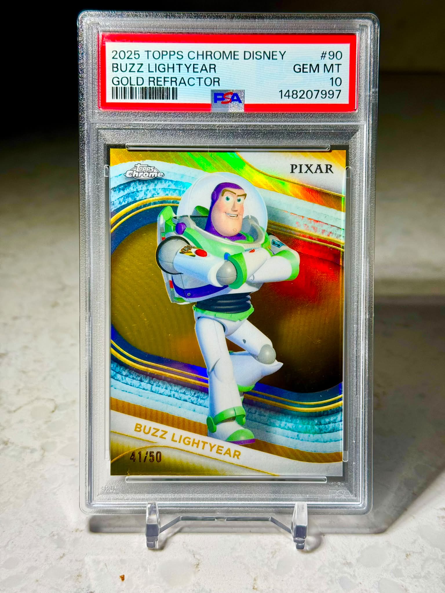 2025 Topps Chrome Disney Buzz Lightyear True Gold Refractor