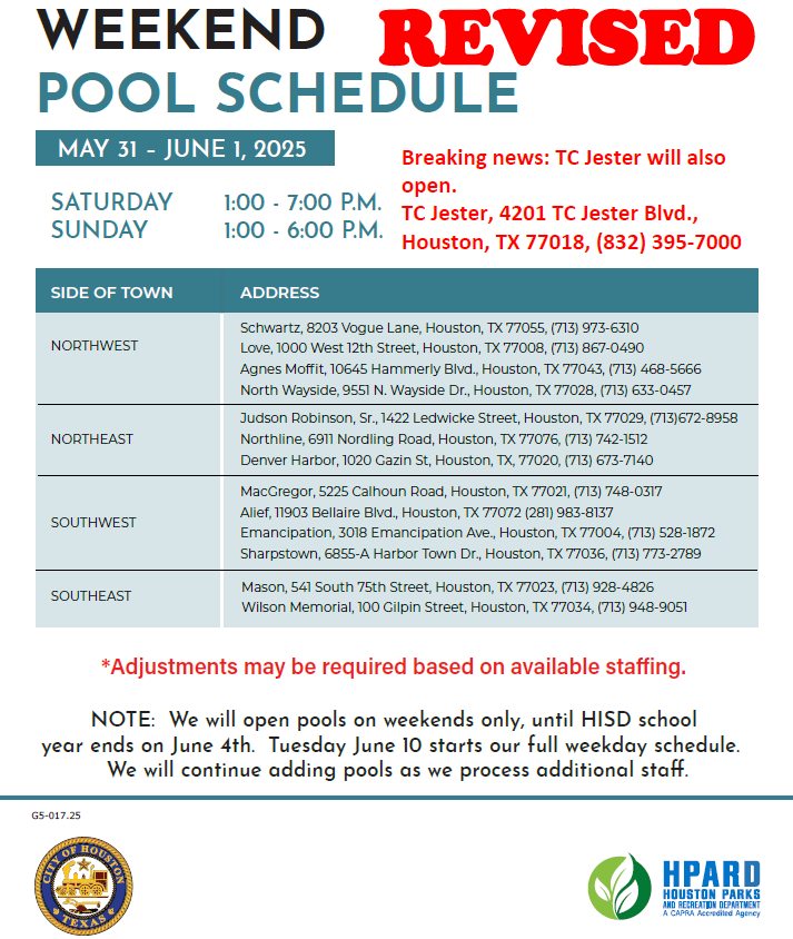 GREAT NEWS! Our TC Jester pool... - Houston Parks - HPARD | Facebook