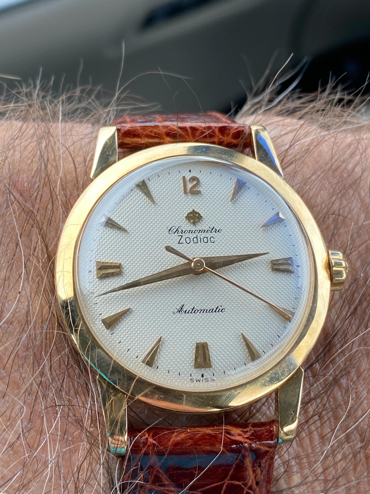 Vintage Zodiac chronograph watch for sale on original bracelet