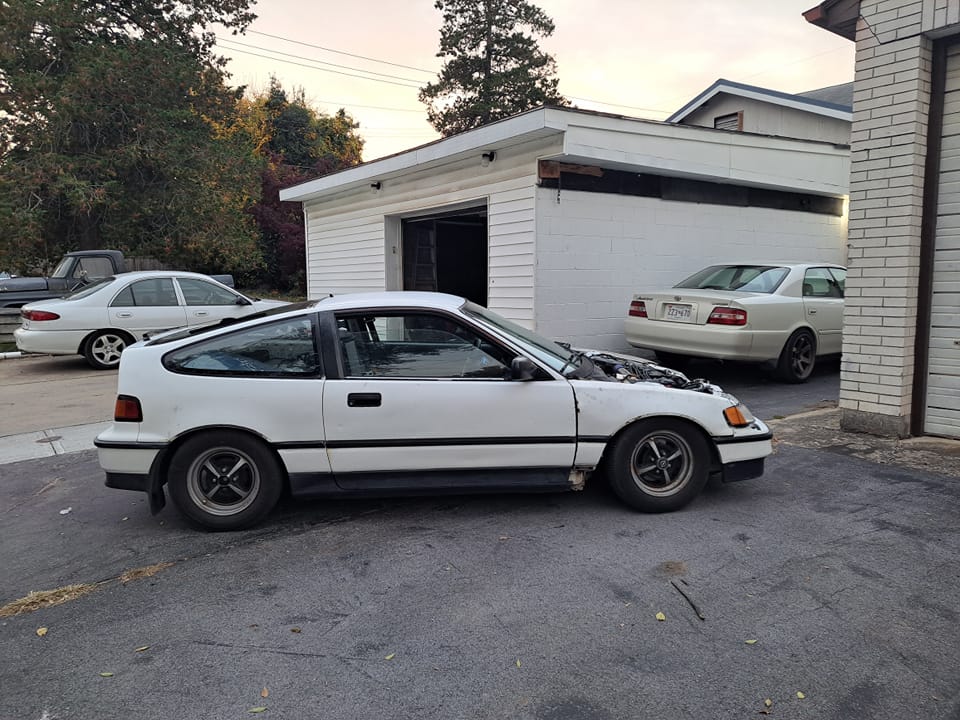 CRX on 1970s Opel wheels with ZX2 swapped Escort sedan
