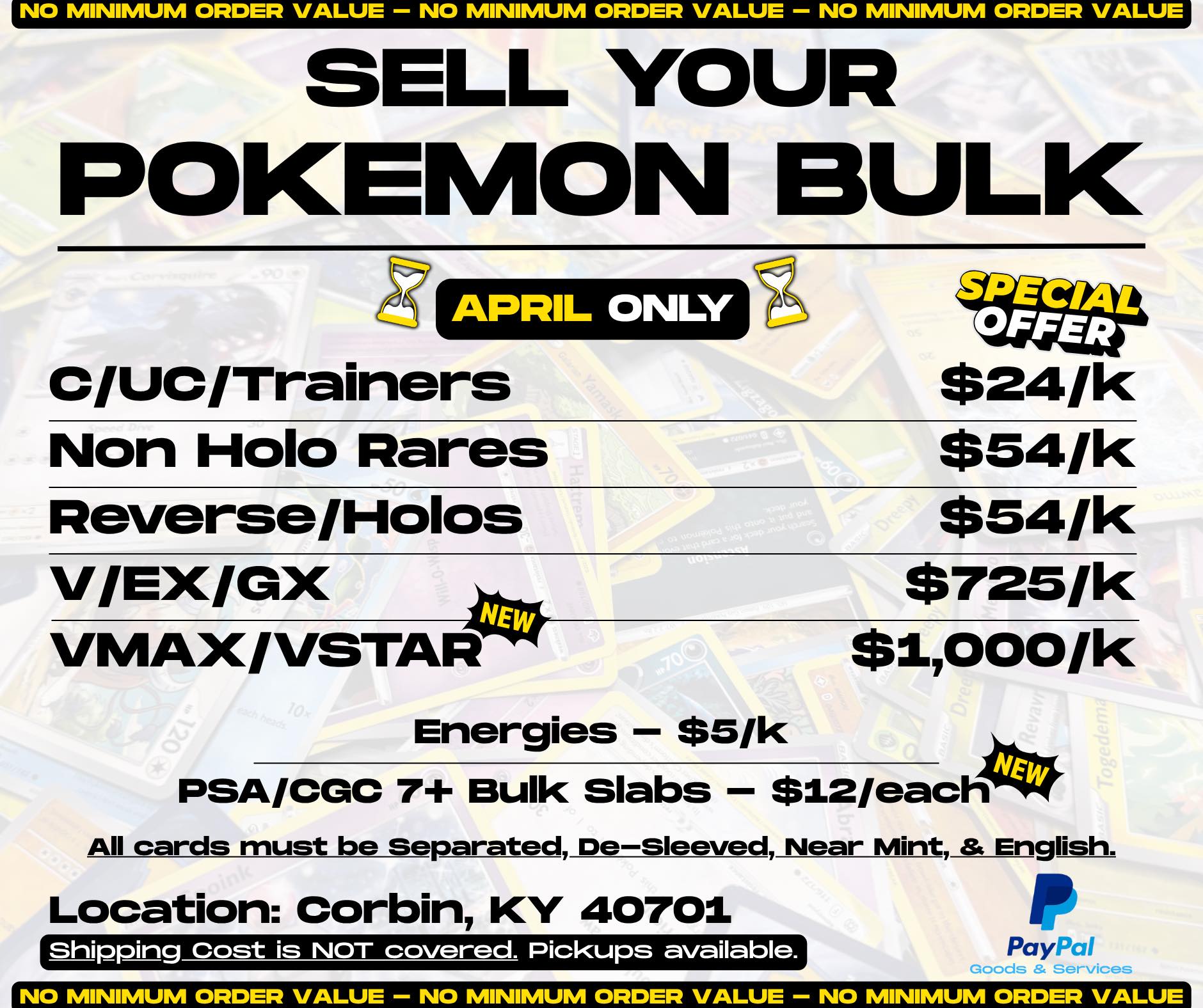 Pokemon card buylist with bulk rates