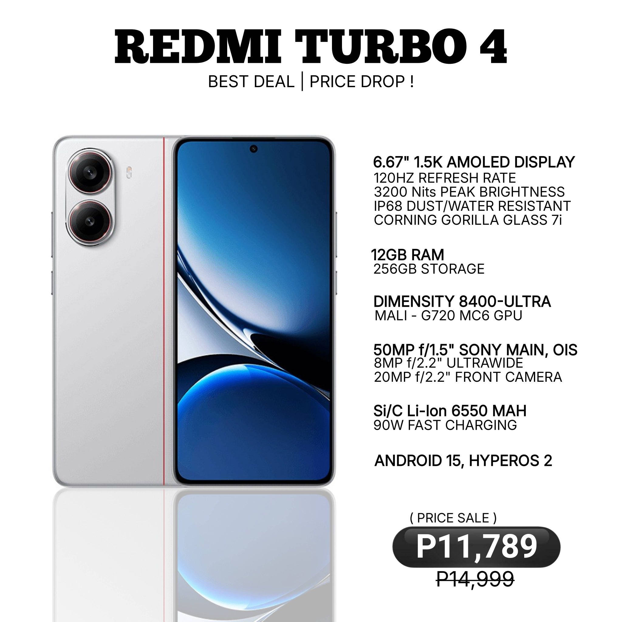 Redmi turbo 4 pro 16 gb 256gb Price Rs 110,000/= bit negotiable