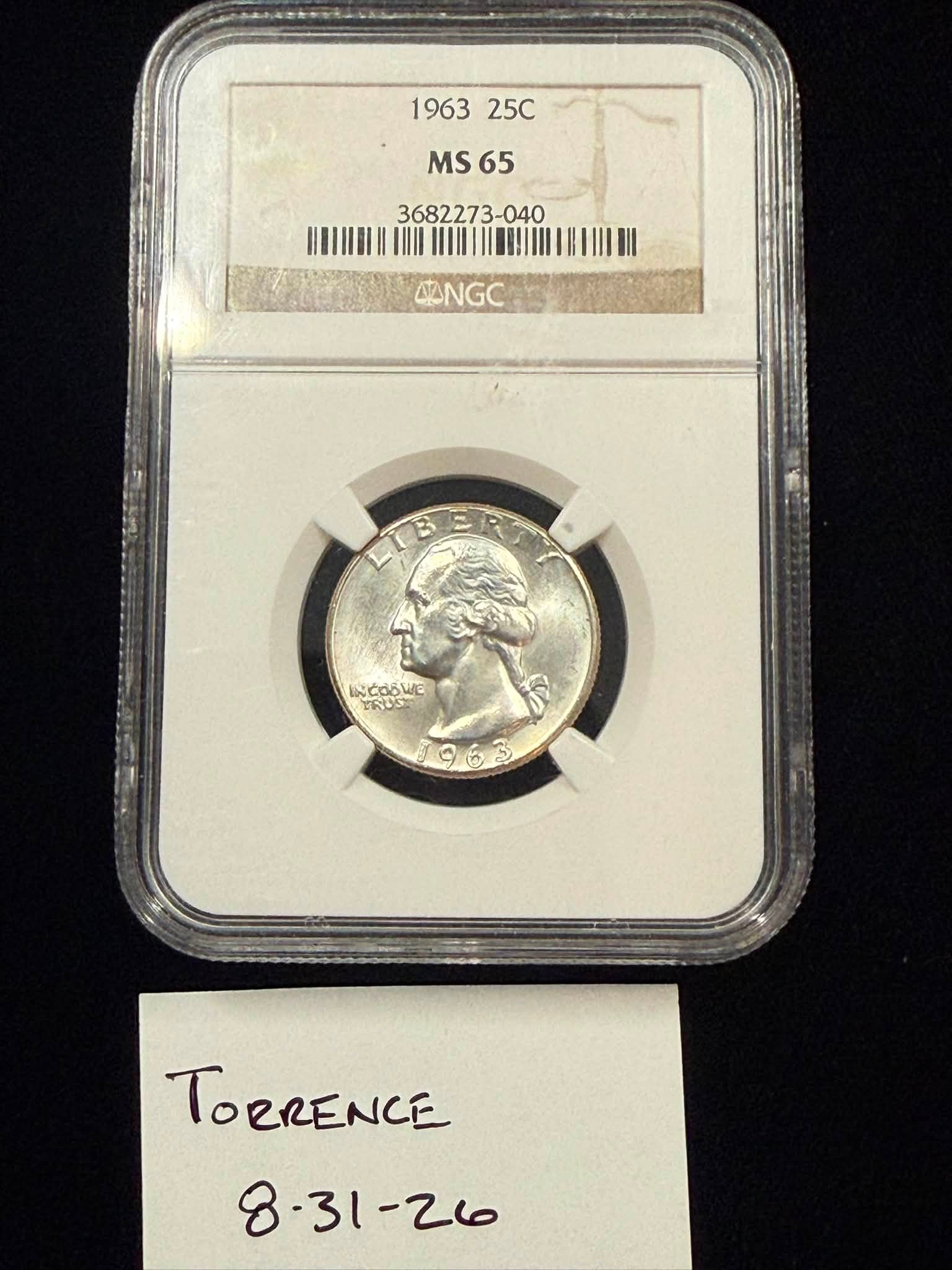 1963 MS65 Grade Washington Quarter for Sale