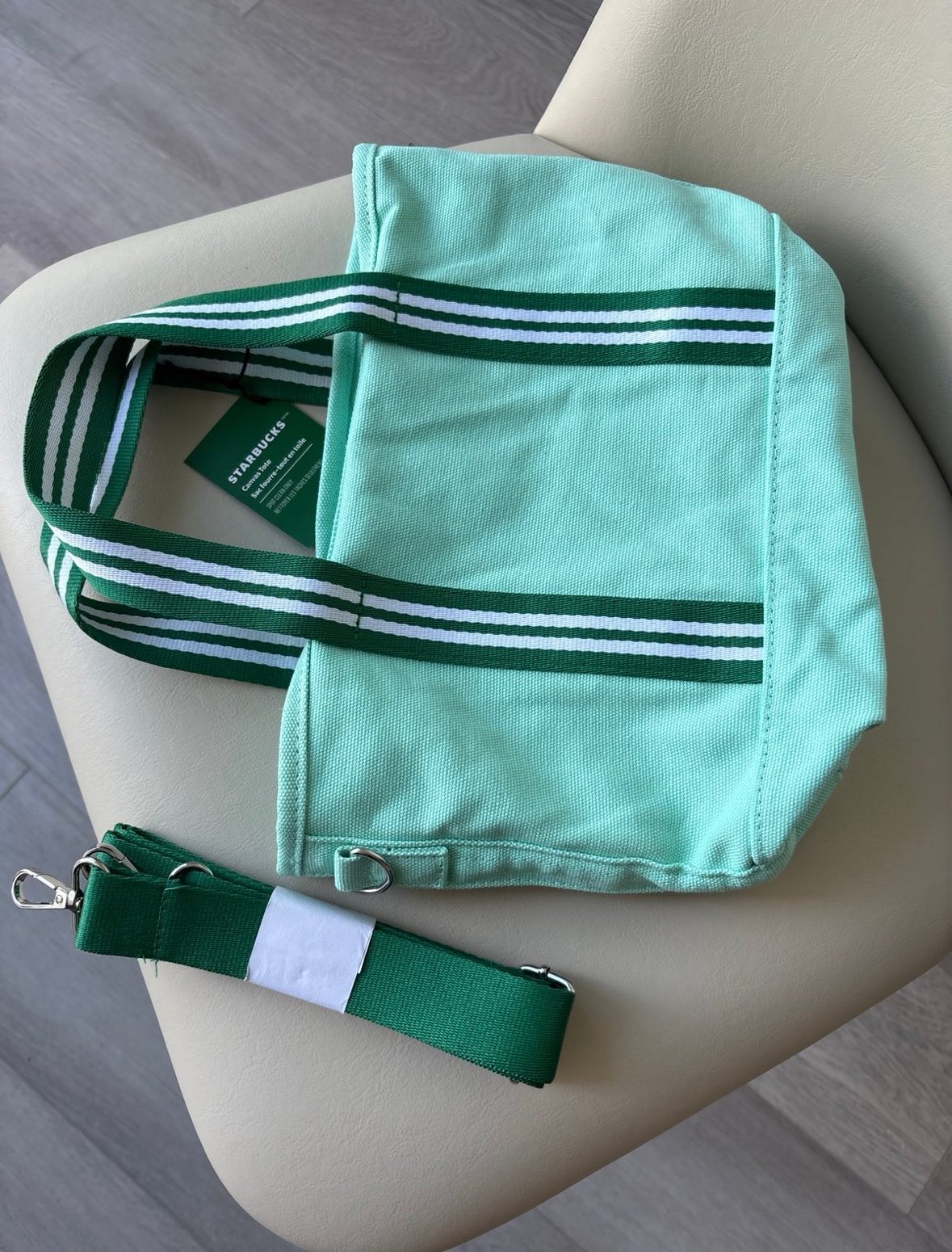 Starbucks Mint Green Canvas Tote with Striped Handles