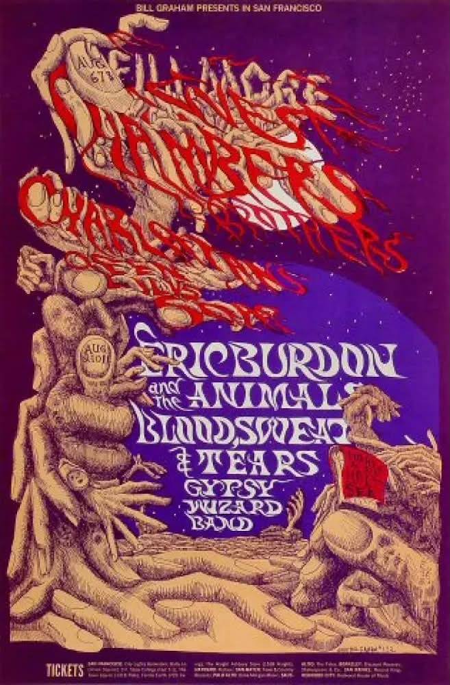 1968 Fillmore West poster featuring The Chambers Brothers and Sly