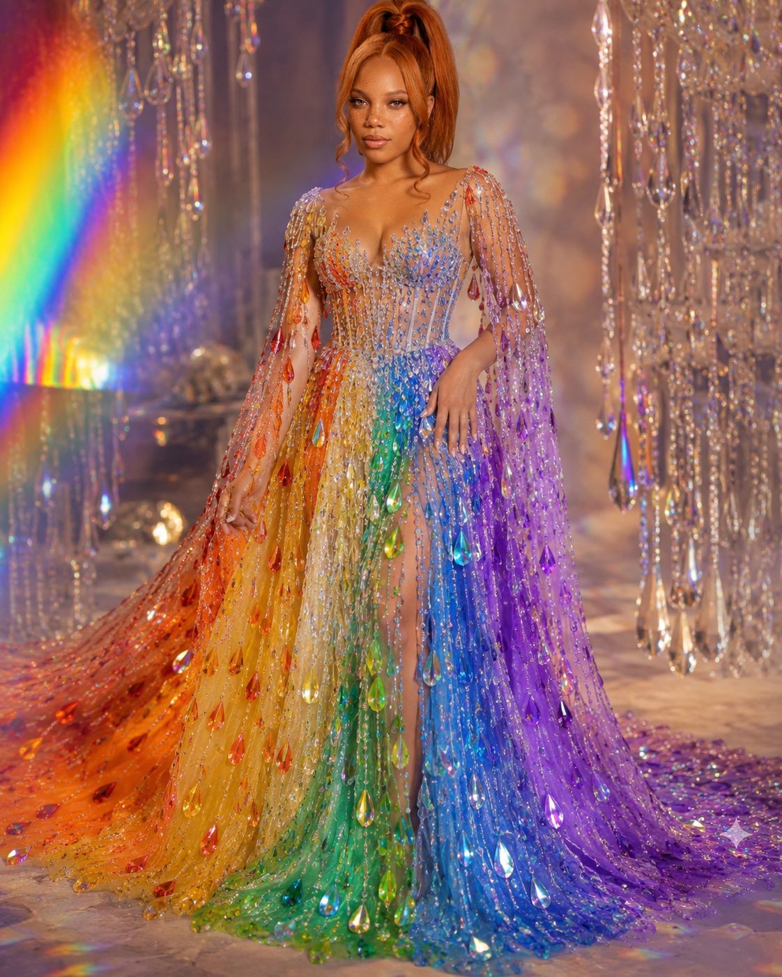 Modern fashion inspiration with rainbow corset and heels