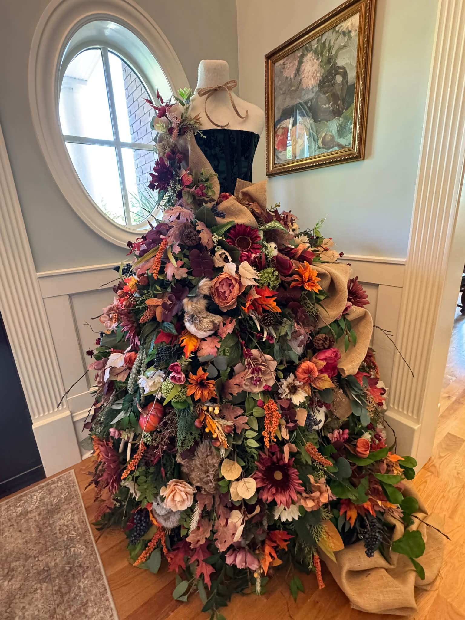 Fall mannequin tree with autumn decorations