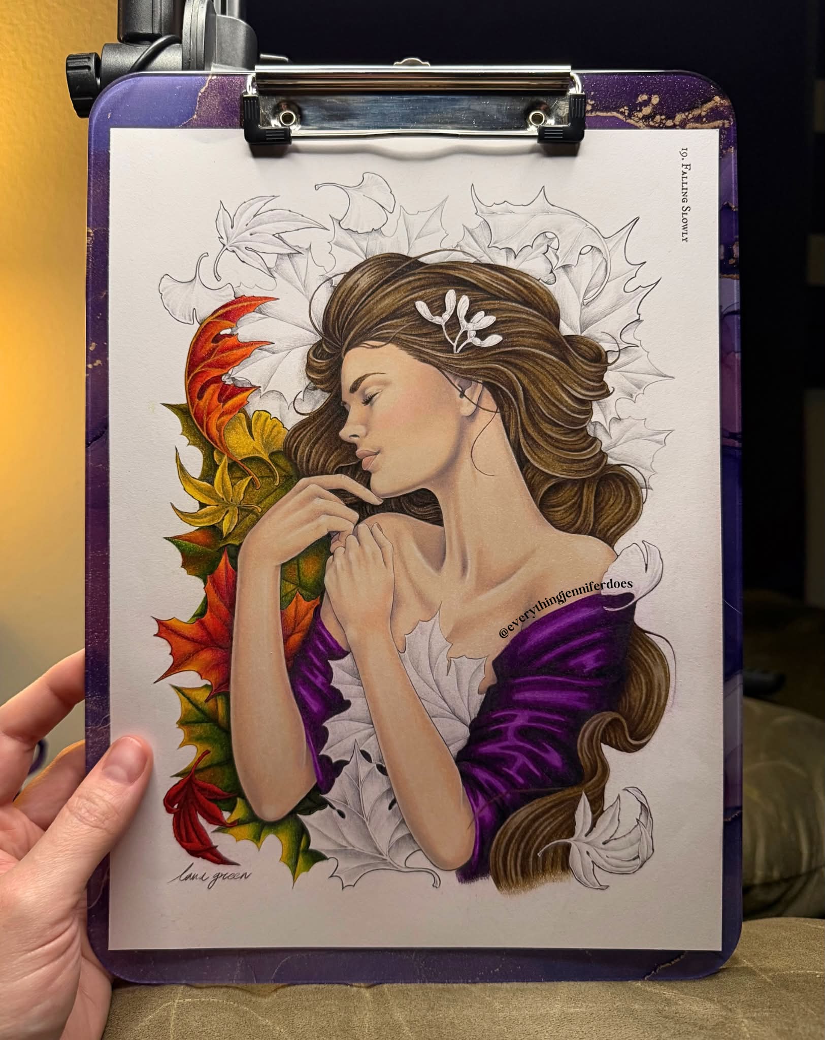 Adult coloring: Green Portraits 3 by Lana Green with Prismacolor