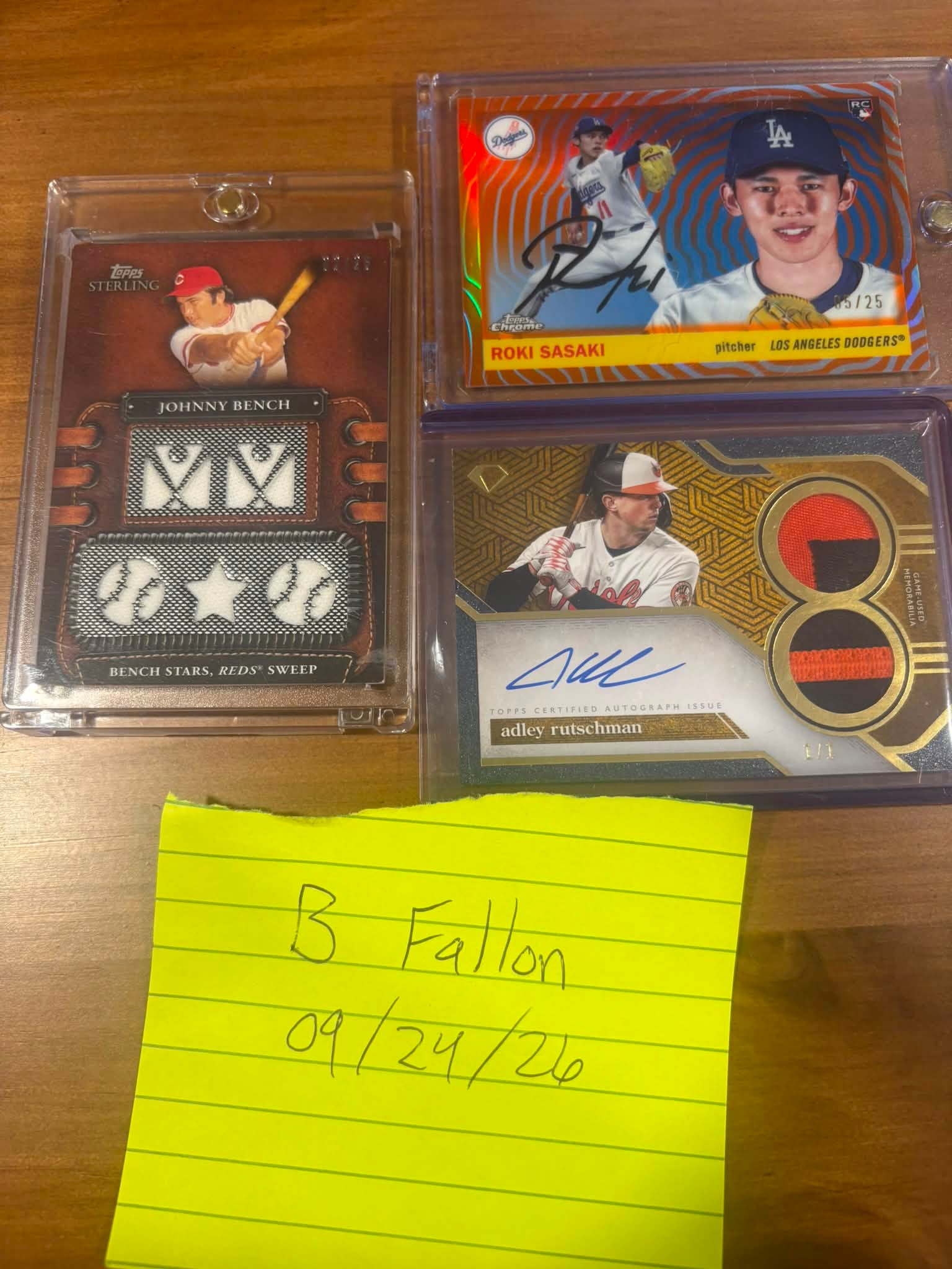 Johnny Bench, Adley Rutschman, and Roki Sasaki Baseball Cards for Sale