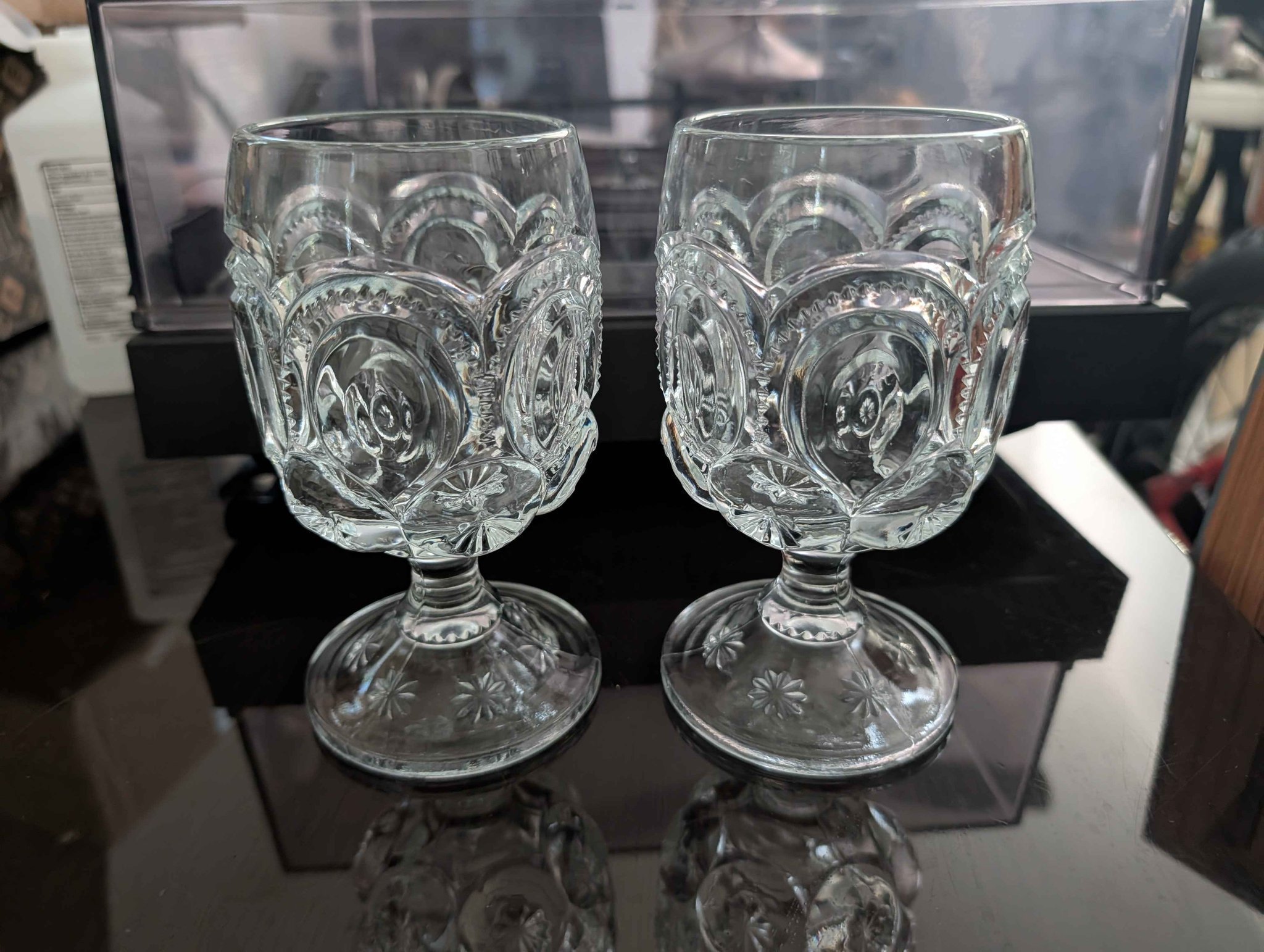 L.E. Smith Moon and Stars 10 oz. Clear Stemmed Water Wine Goblets