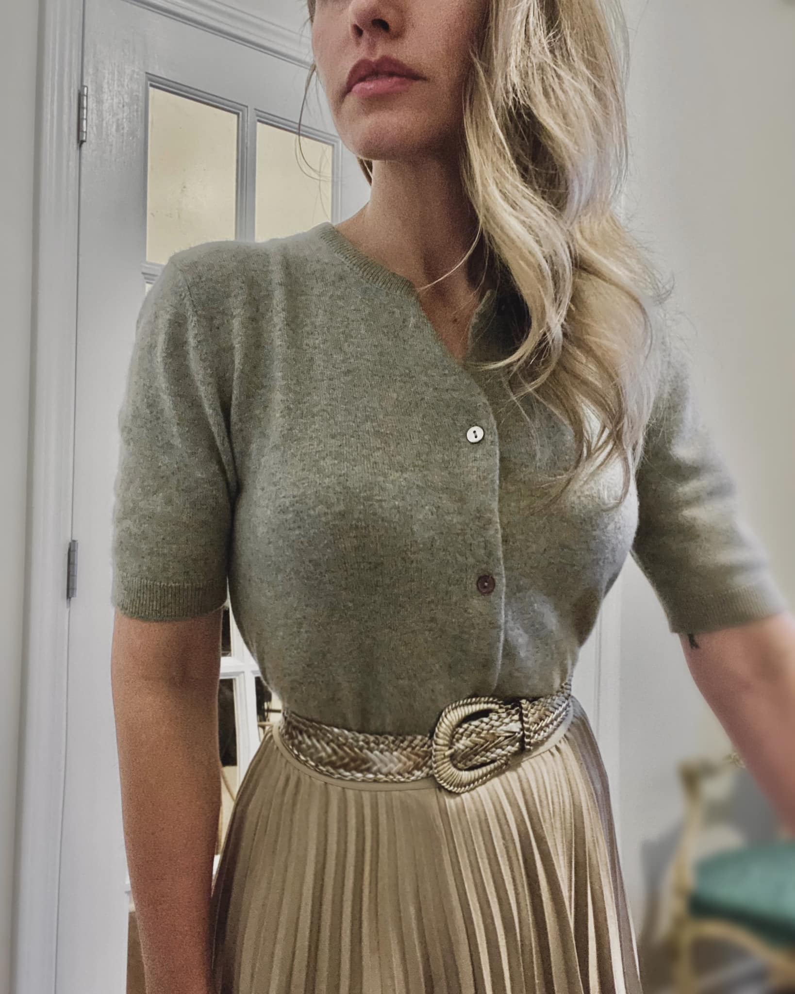 thrifted 100% cashmere sweater shirt with mother of pearl buttons