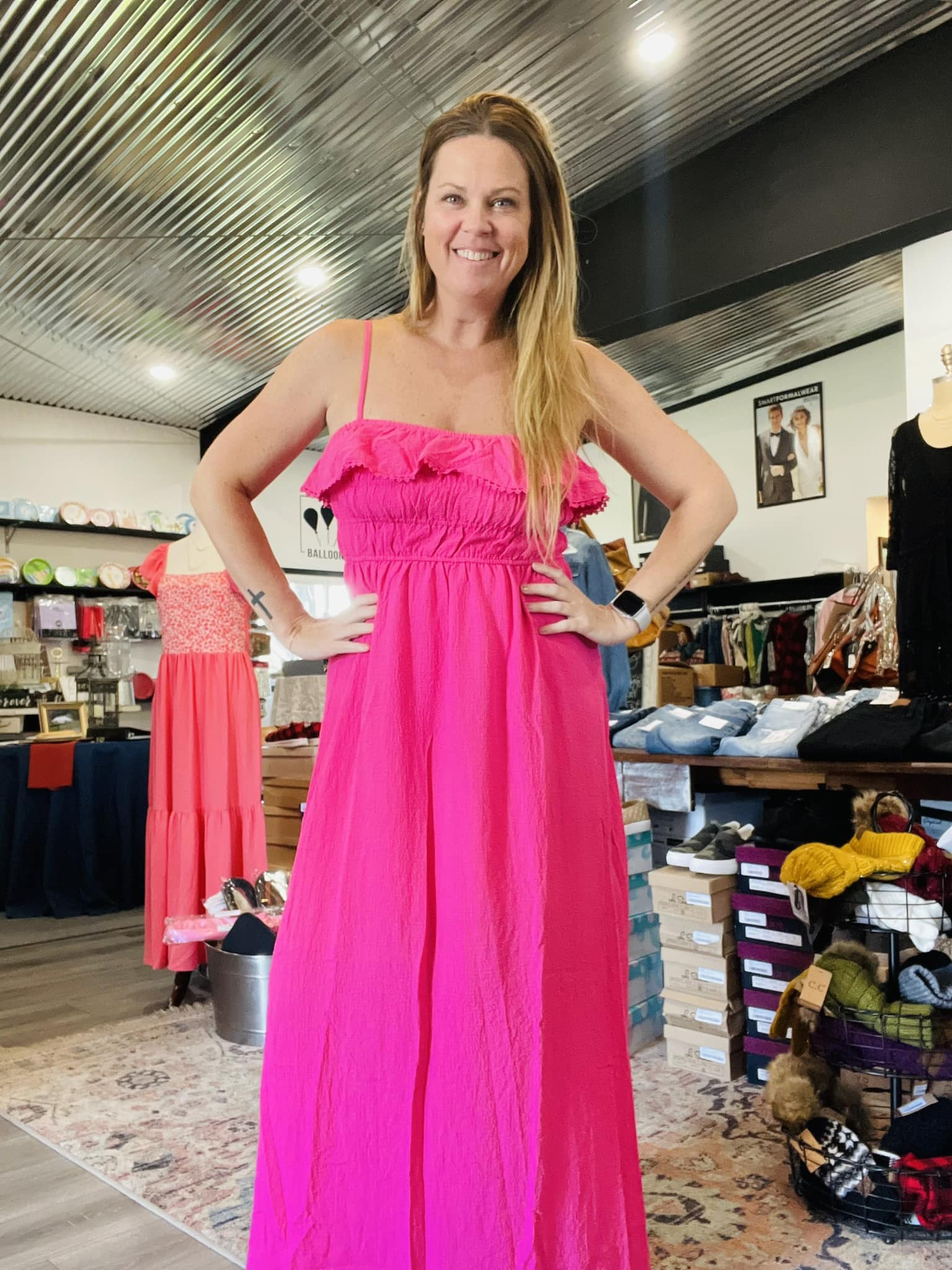 Need a Spring/Summer dress this will be perfect !! Add a jean jacket or a cute cardigan !! This will look amazing with your summer tans!! $31.99 We have the following available