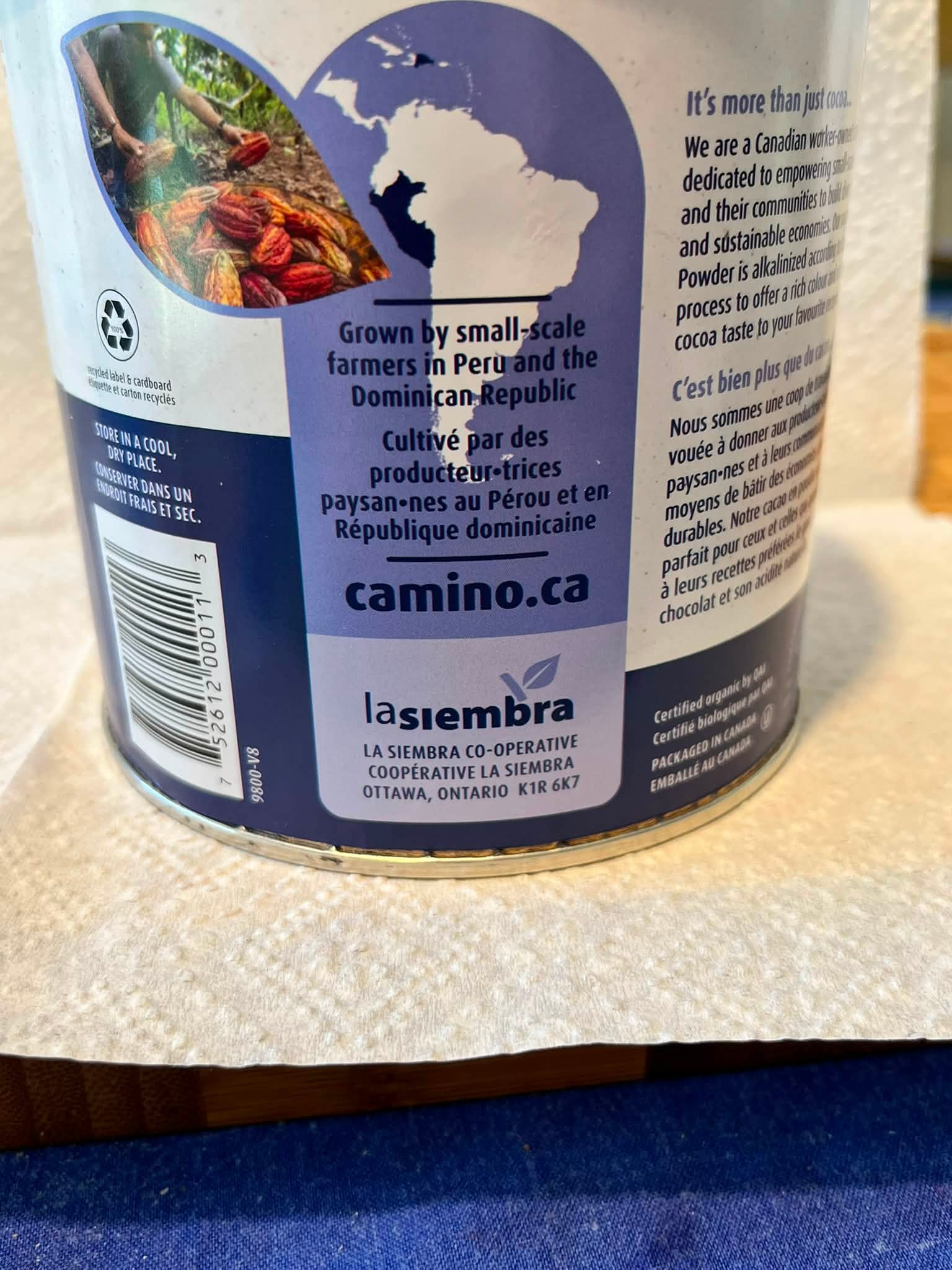 Fairtrade cocoa powder from a Canadian coop in Ottawa, ON