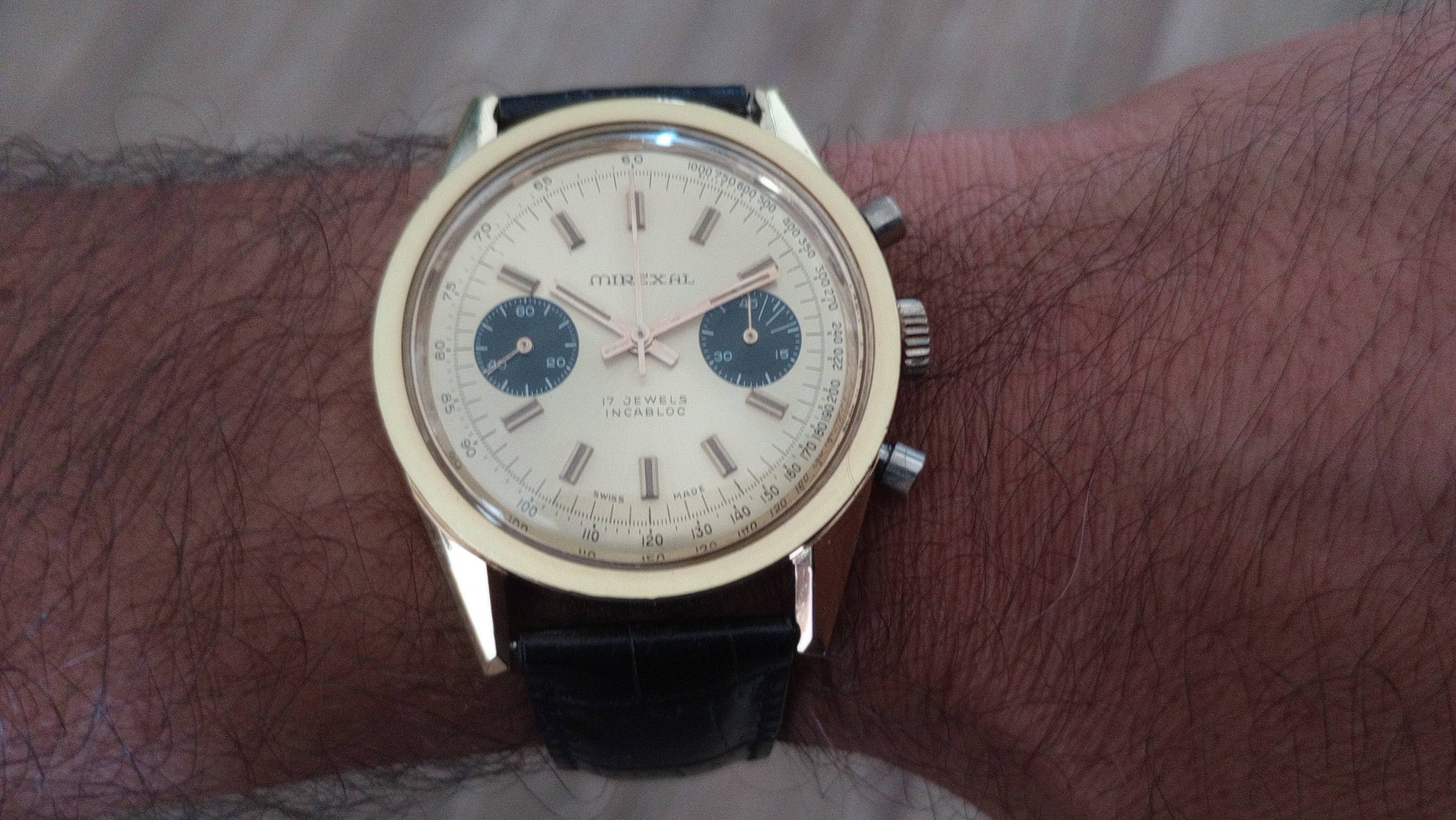 Vintage Mirexal mechanical chronograph watch with Valjoux 7733