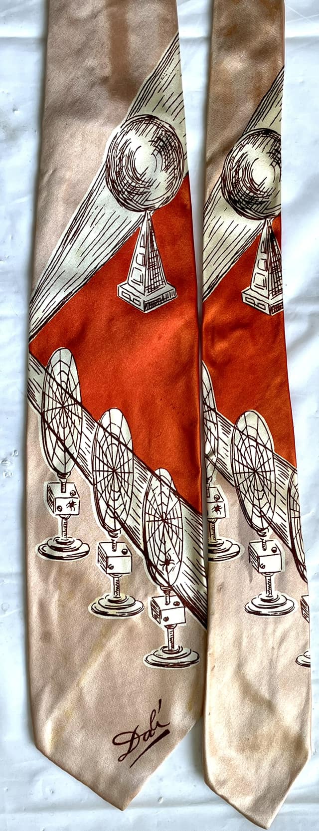 1940s rayon damask necktie with spider web print