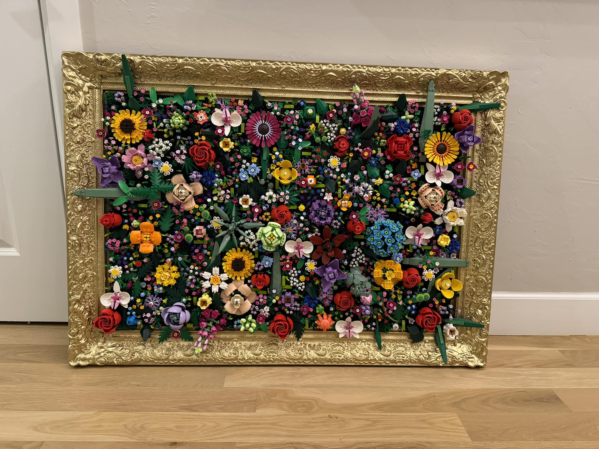 DIY LEGO flower frame creation using mirror and baseplates