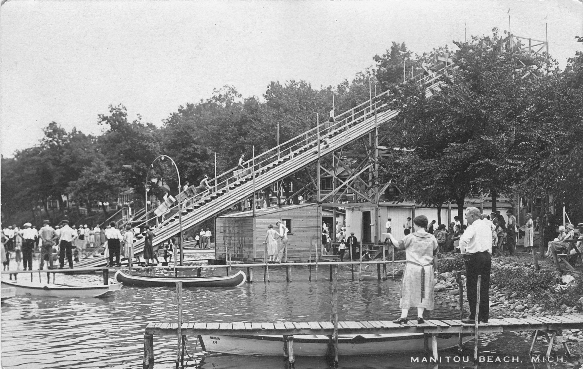 Historical Toboggan Water Slide at Devils Lake in 1925