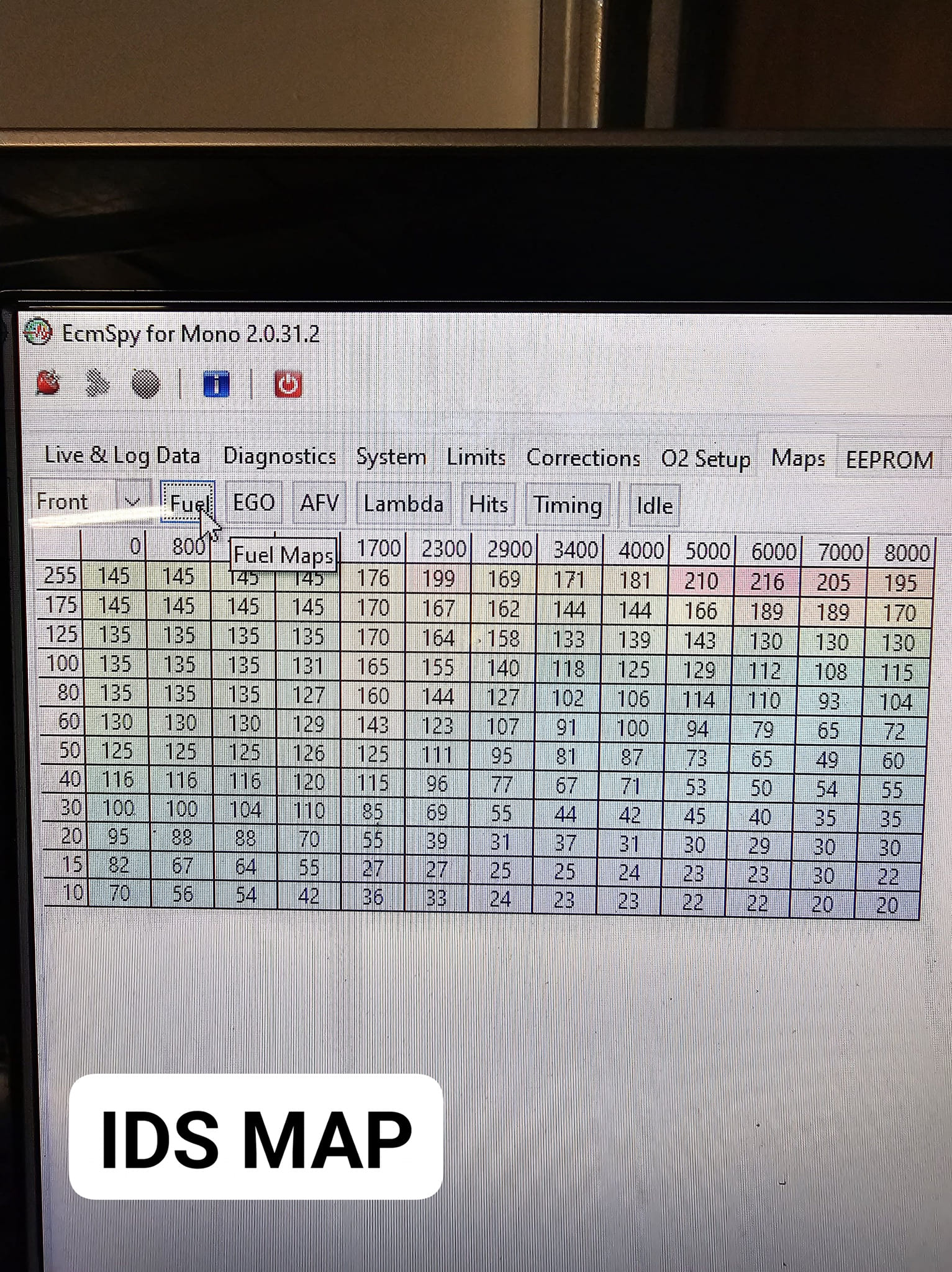 Fuel maps for XB9 2005 ID comparison