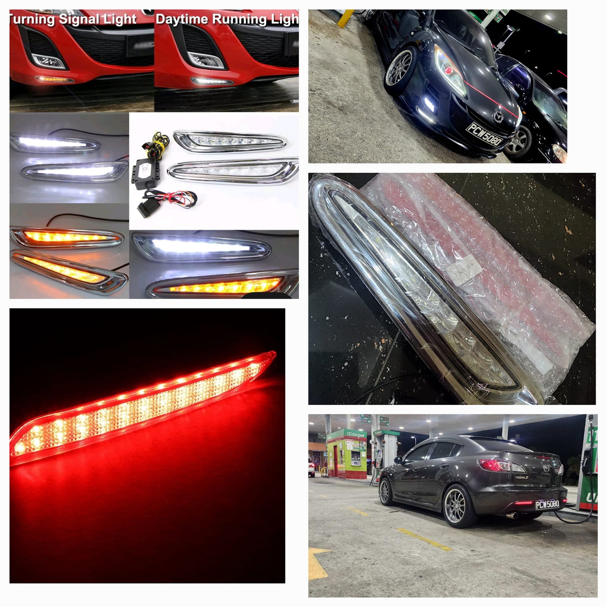 Up_Gear_Performance LED Rear Bumper Reflector Brake Lights – Clear Lens, For Mazda 3 2010-2013, Left & Right