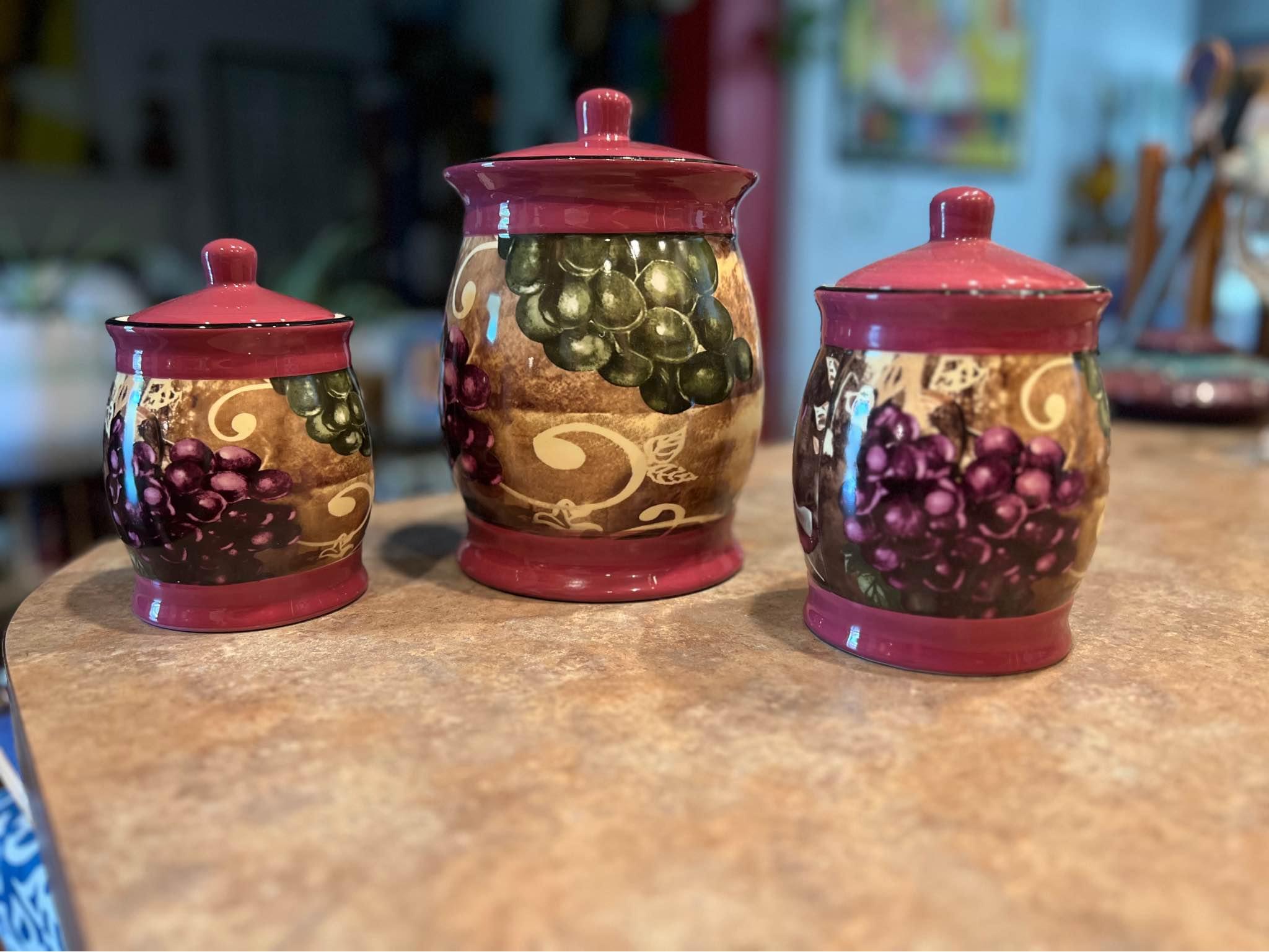Beautiful, complete 4-piece ceramic canister storage set in the