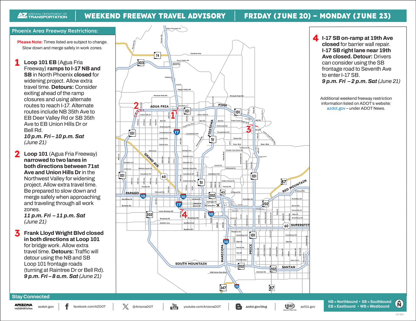 Weekend Freeway Travel Advisory (Phoenix area) 🚚 Two main