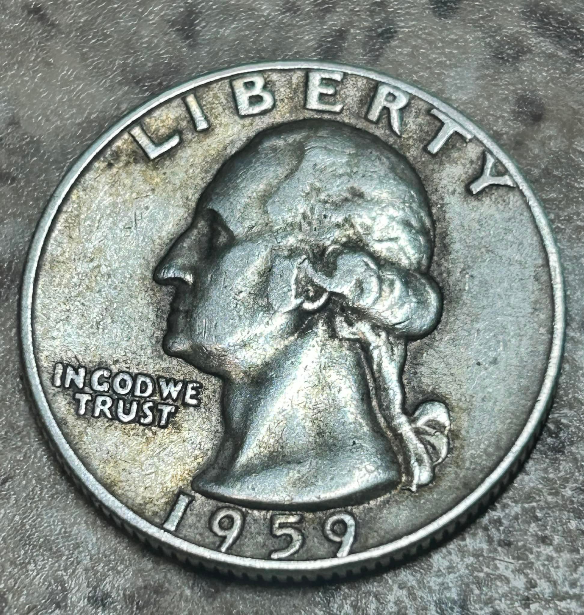 What is the mint mark on a 1959 quarter with an 'o' shape?