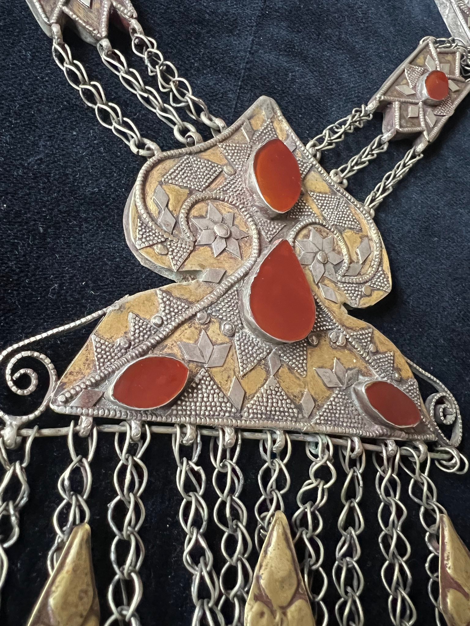 Antique silver Turkmen necklace with carnelian