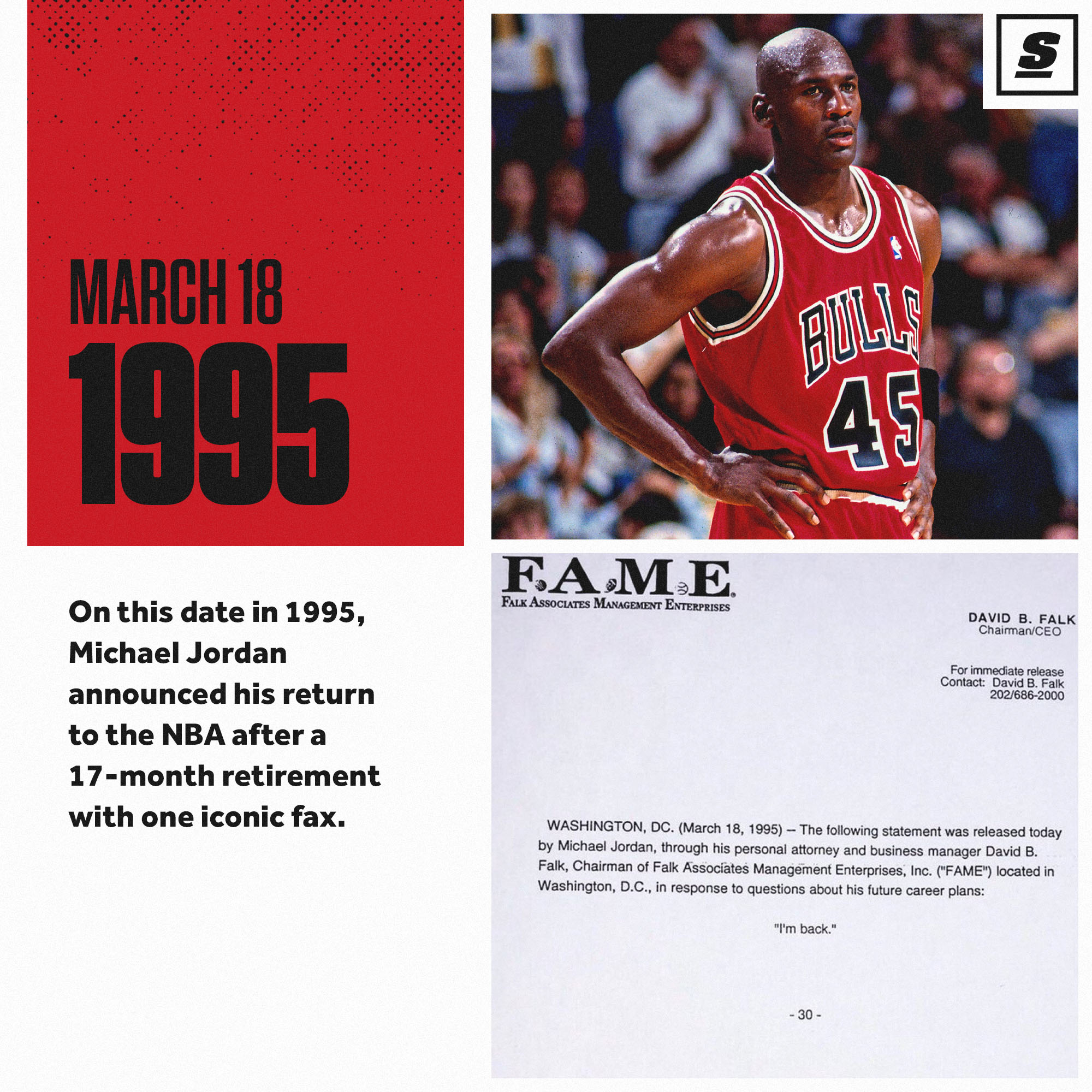 28 years ago today... Michael Jordan announced he was BACK. ??
