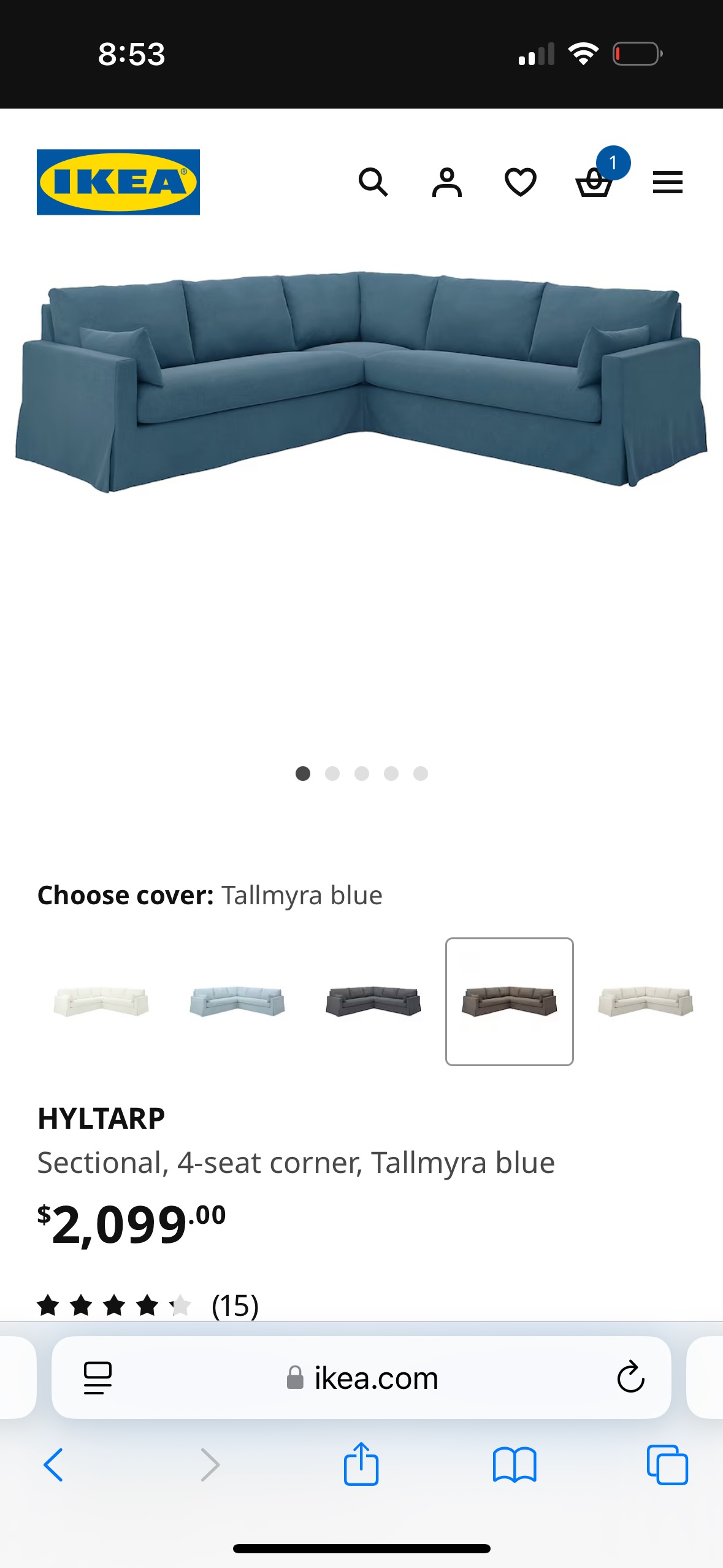 Housse De Canapé IKEA HYLTARP Pour Sectionnelle 4 Places – Bleu Tallmyre, Coton, Neuve