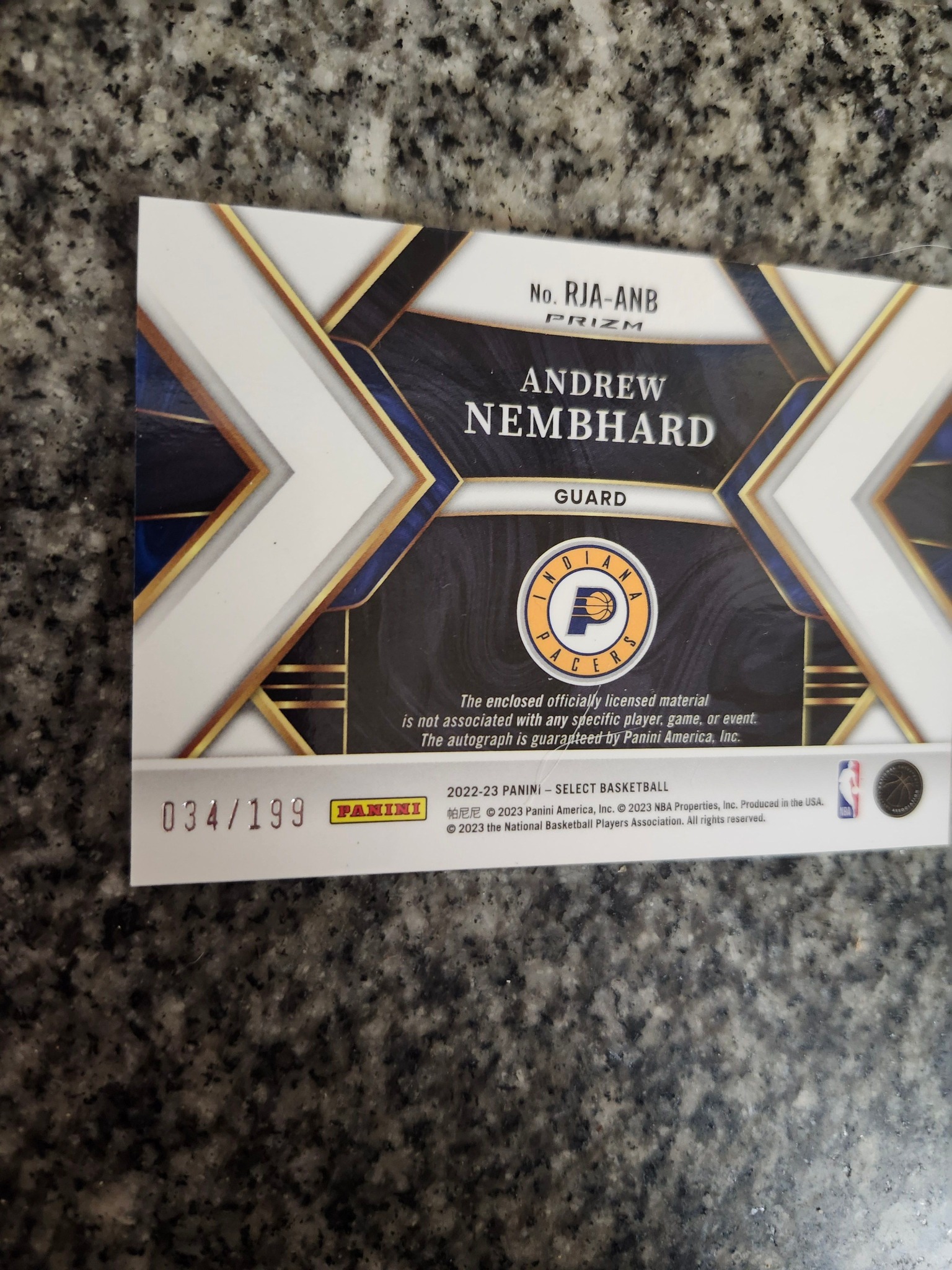 Panini Select Andrew Nembhard Rookie Auto Patch Basketball Card 