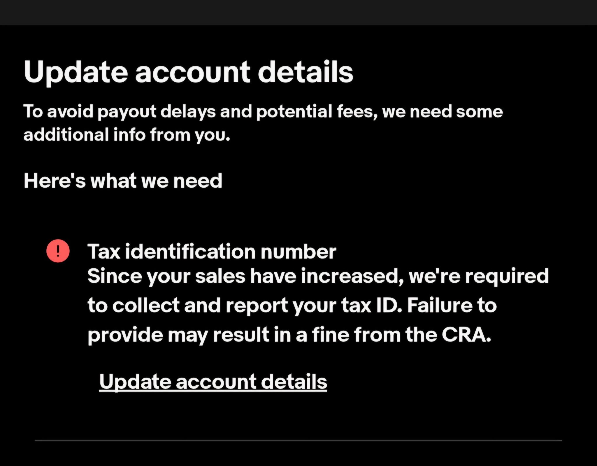 Is the Ebay message requesting tax identification number legit or