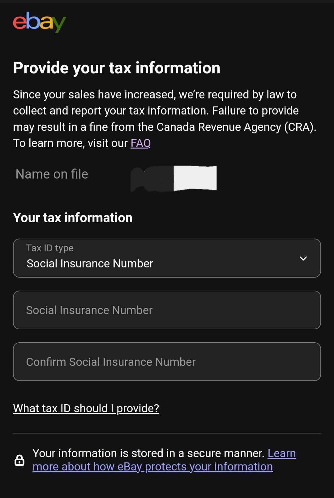 Is the Ebay message requesting tax identification number legit or