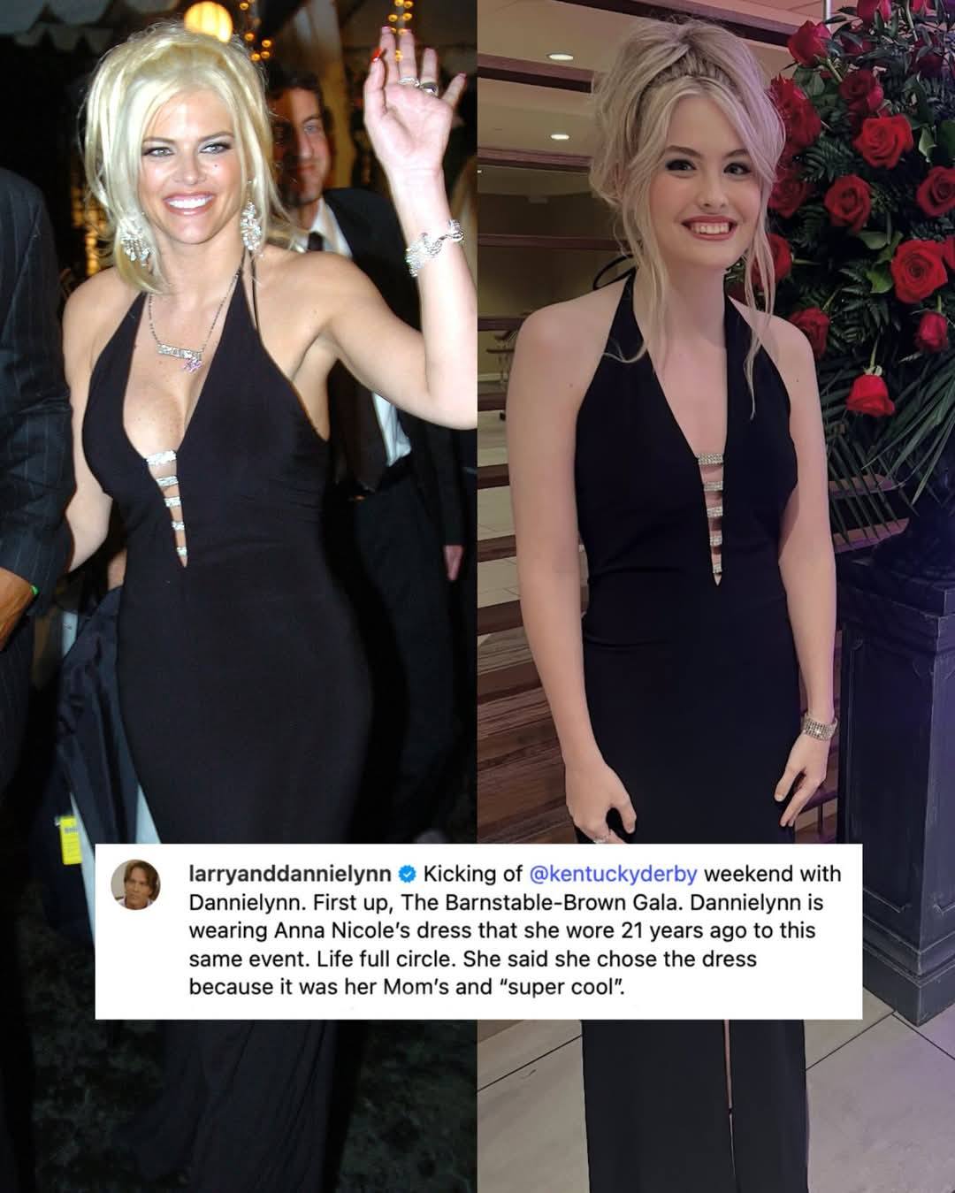 Dannielynn Birkhead honored her late mother, Anna Nicole Smith, by wearing one of her vintage gowns at a #KentuckyDerby gala — 21 years after Anna Nicole wore it to the same event