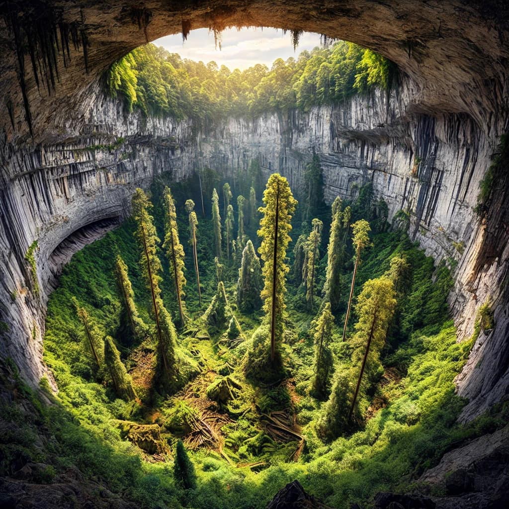 陥没孔/Sinkhole LEA The sinkhole is 630ft deep, 1,000ft long and 490ft wide. It is one