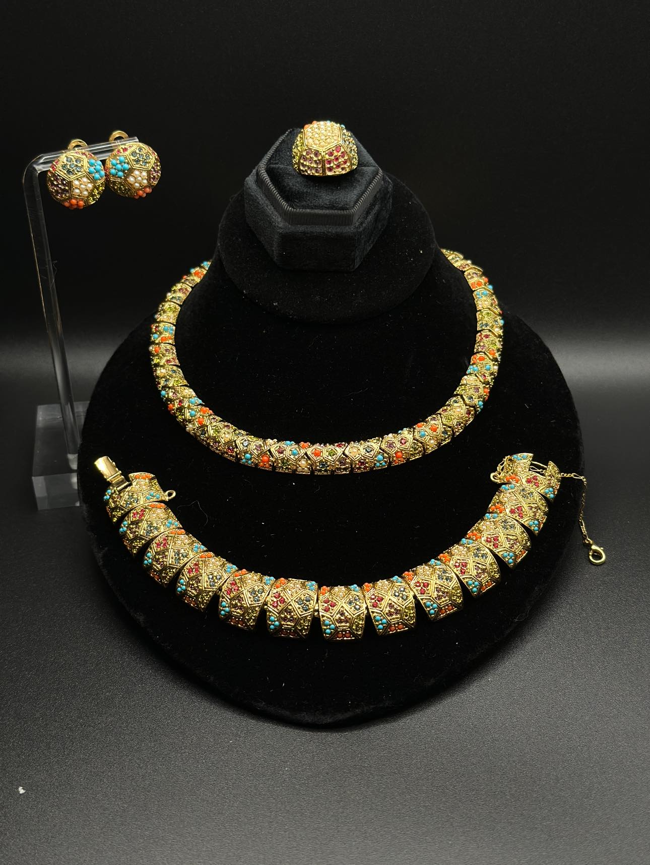 Vintage Swarovski Gold Plated Multi-Color Crystal Necklace and 
