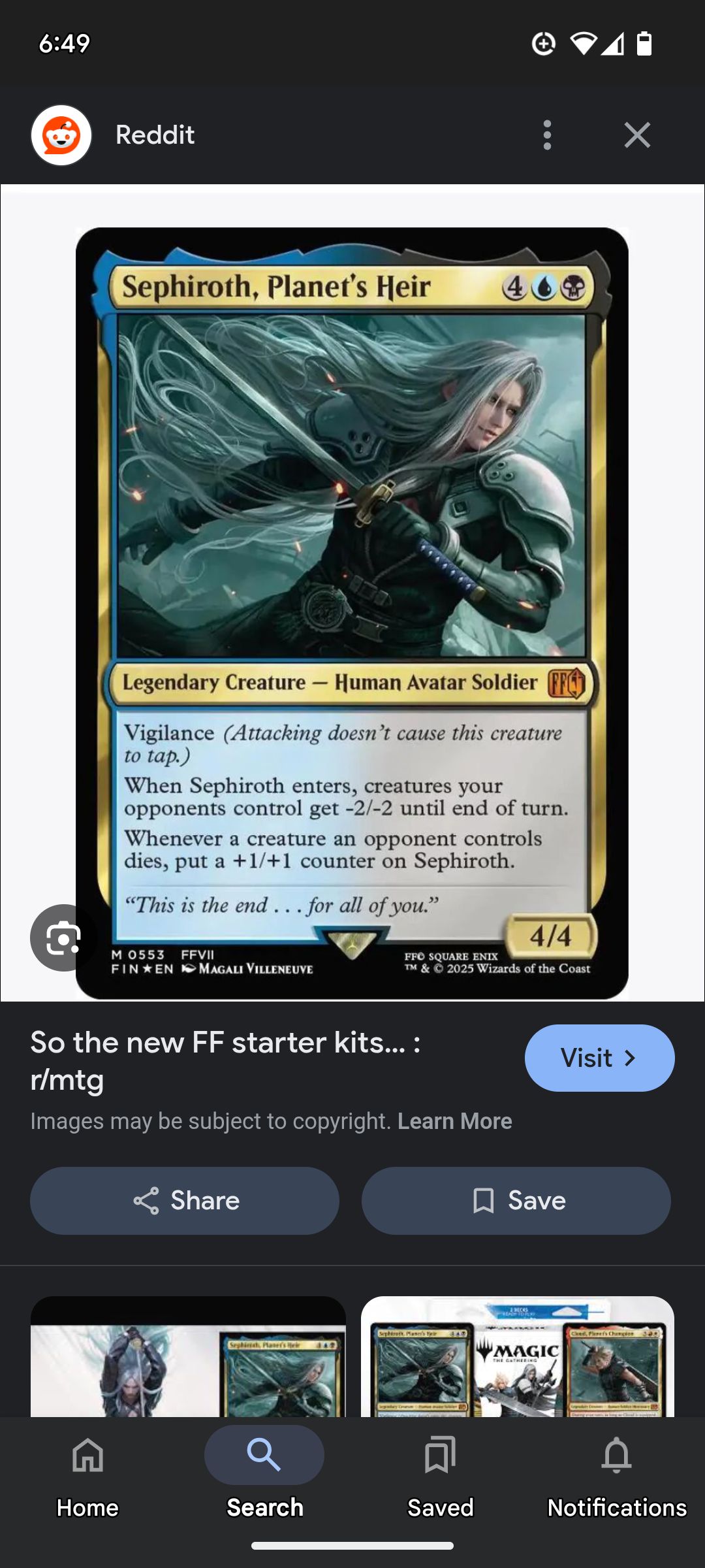 sephiroth planet's heir mtg card Magic: The GatheringFINAL FANTASY Sephiroth, 105ct AP  TCGFIX 4 Toughness I Was Right About 6