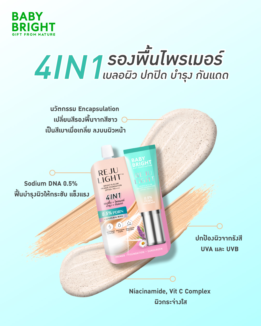 Baby - 𝗥𝗘𝗝𝗨𝗟𝗜𝗚𝗛𝗧 𝗕𝗿𝗶𝗴𝗵𝘁 & 𝗚𝗹𝗼𝘄 𝗣𝗿𝗶𝗺𝗲𝗿 𝗙𝗼𝘂𝗻𝗱𝗮𝘁𝗶𝗼𝗻 𝗦𝗣𝗙𝟱𝟬+ 𝗣𝗔++++ 4in1 รอง ...