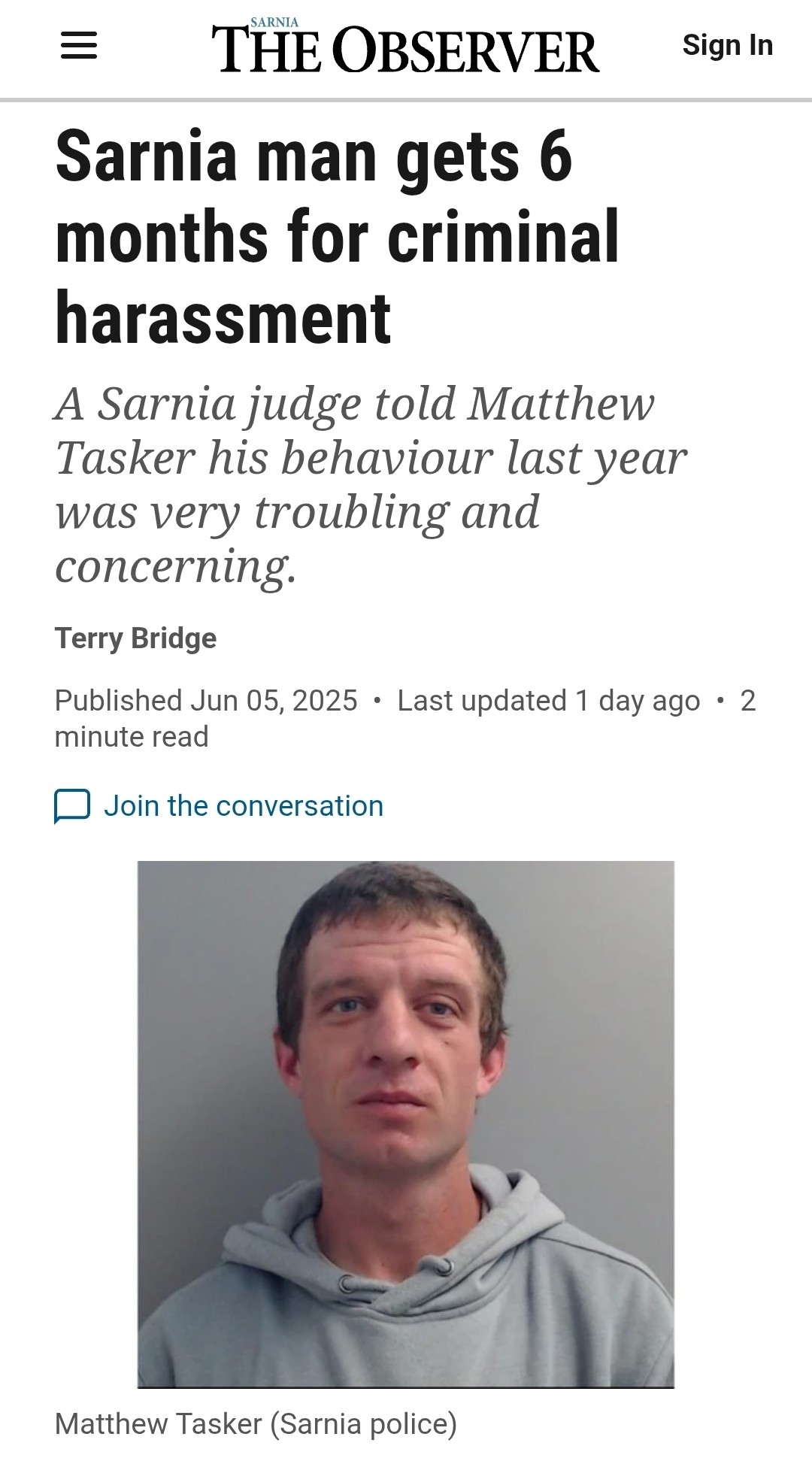 Public Knowledge SARNIA LAMBTON | A Sarnia judge told Matthew Tasker ...