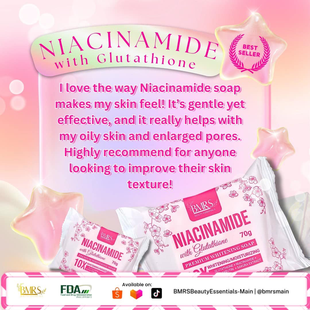 🌟 Discover the power of Niacinamide with Glutathione Soap! 🧼✨ This best- seller gently revitalizes your skin, targeting oily areas and minimizing enlarged pores for a smoother texture. Packed with nourishing ingredients, it's