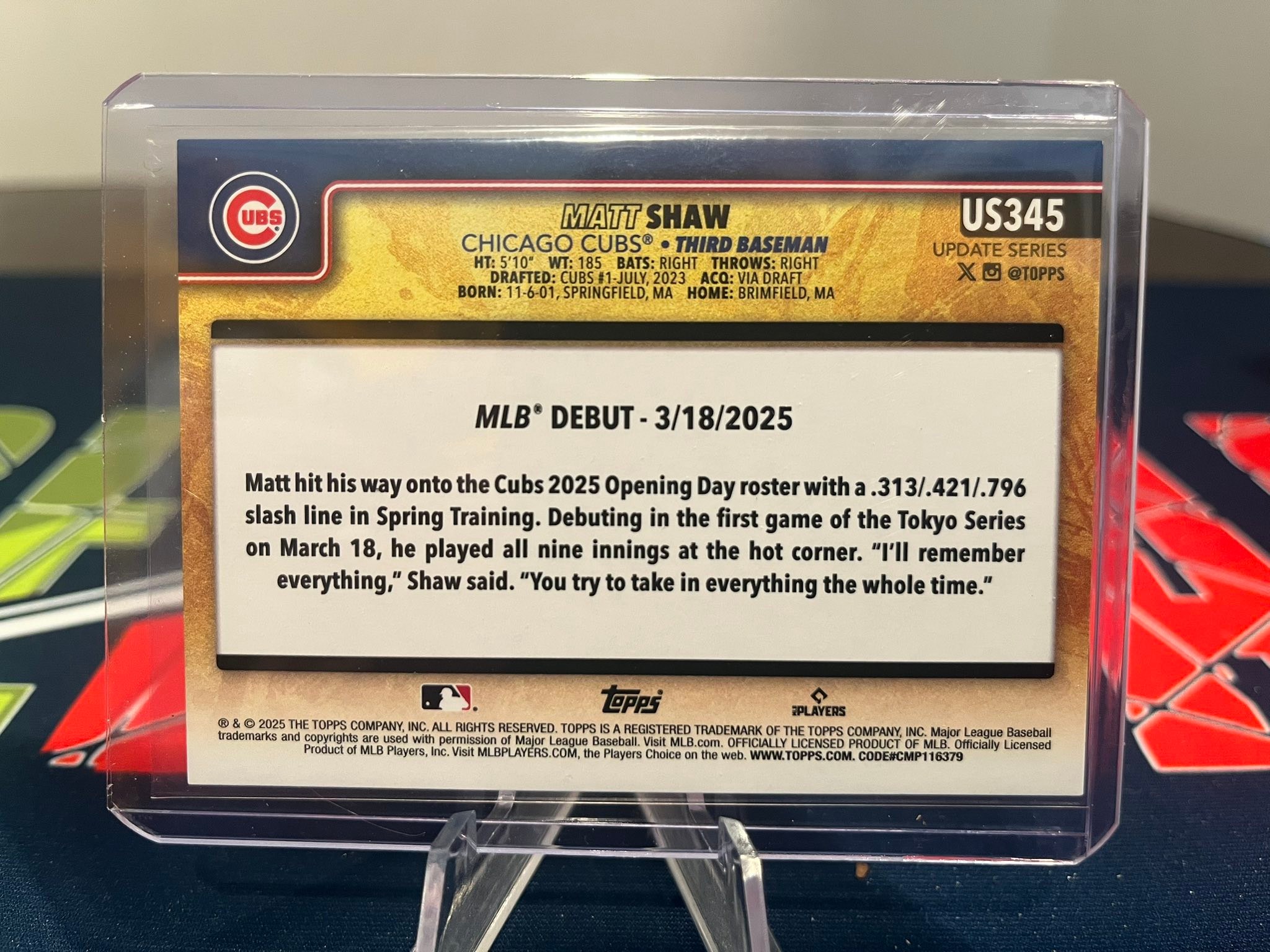 Matt Shaw rookie debut baseball card