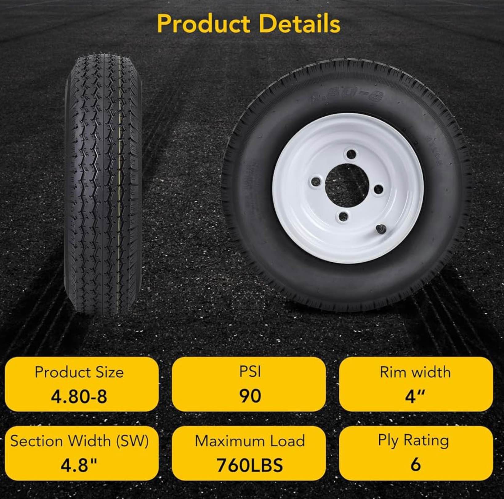 4.80-8 4.80x8 480-8 4.80-8 Trailer Tires with 8'' Jamaica