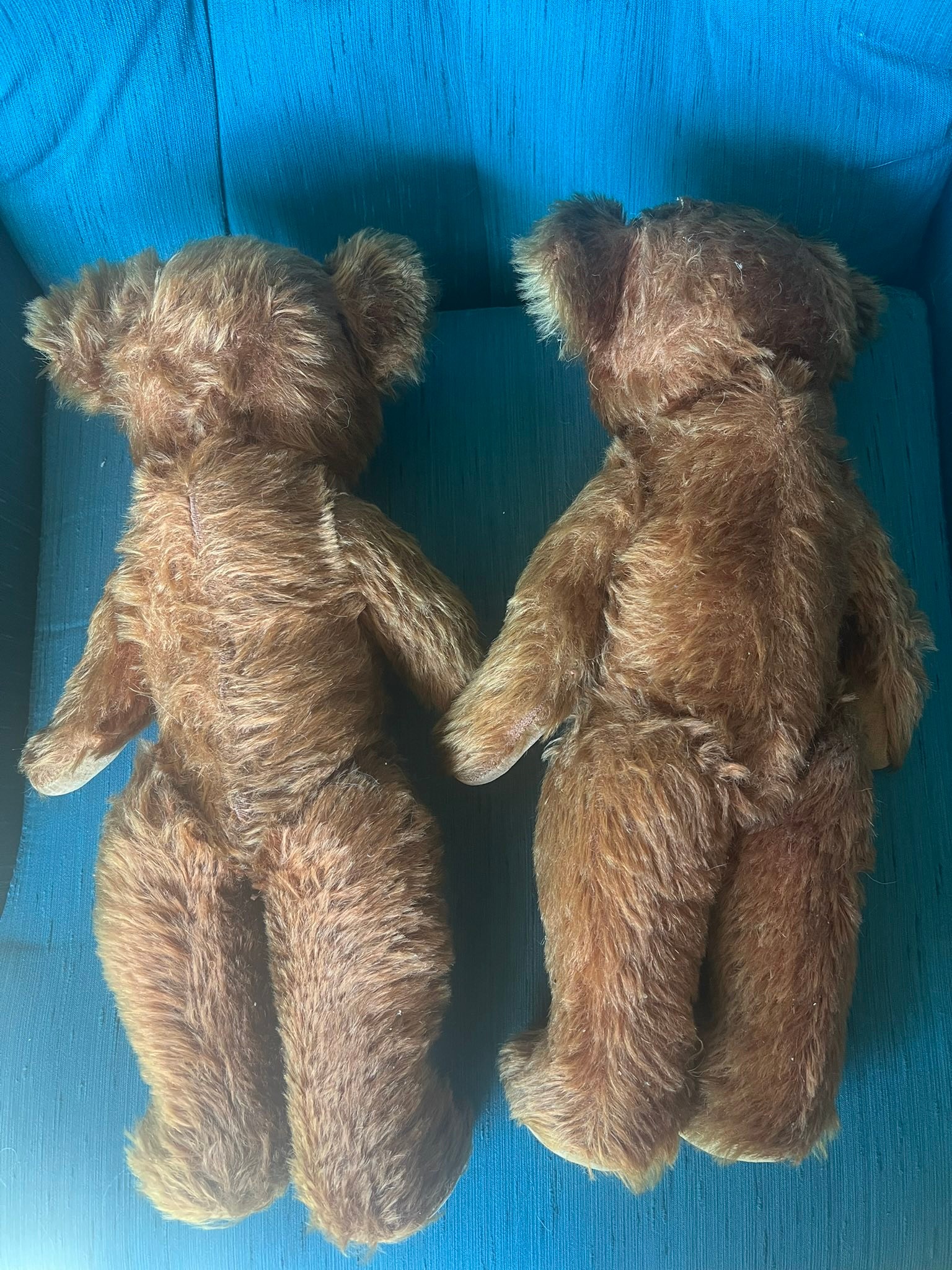 Antique cinnamon mohair bears with moving arms and legs