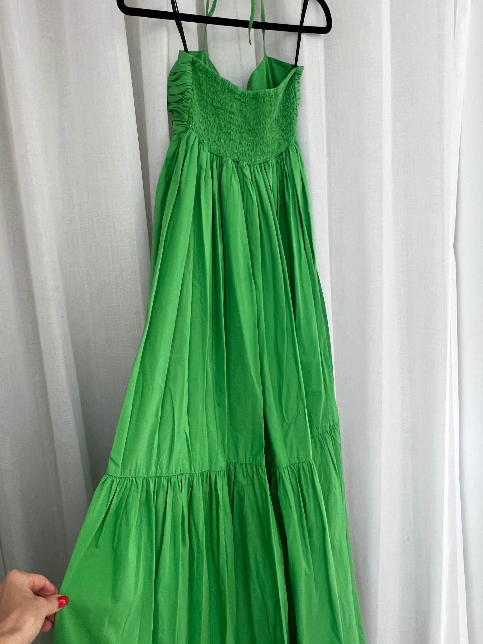 swf green dress halter maxi style_Embroidered