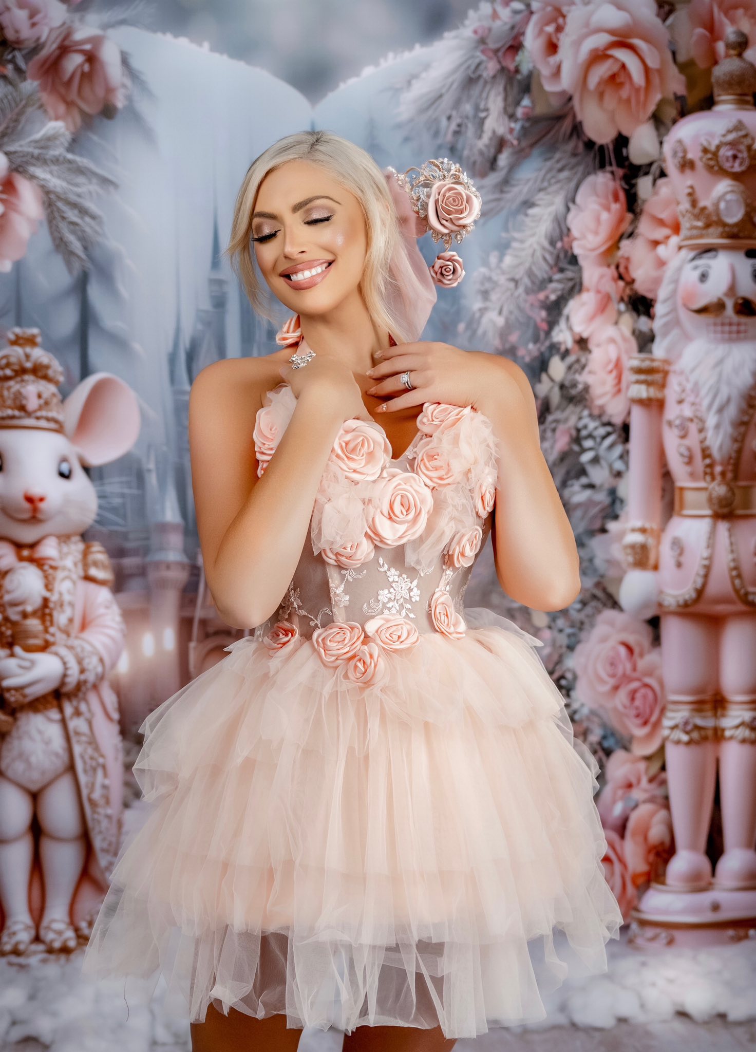 l.o.l. christmas dress 𝒯𝓌𝒾𝓇𝓁𝒾𝓃𝑔 𝒾𝓃𝓉𝑜 𝒞𝒽𝓇𝒾𝓈𝓉𝓂𝒶𝓈 𝓌𝑒𝑒𝓀 𝓁𝒾𝓀𝑒...🩰🎀🎄✨ (And no, these are NOT AI images lol that's an actual backdrop and actually me posing lol) Shot by Alloria Winter Photography and is Fashion Nova Tutu dress