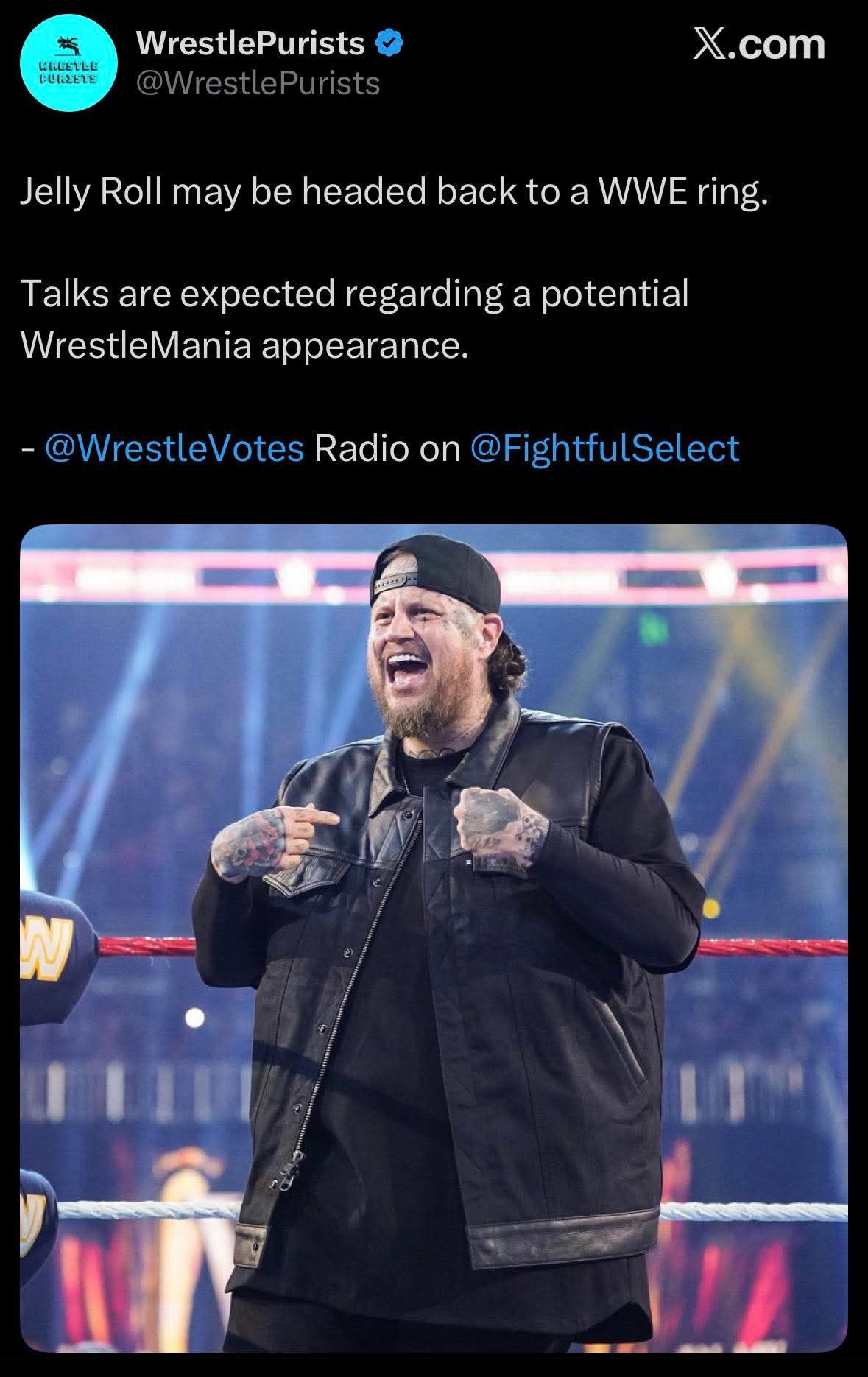 3x Grammy Winner Jelly Roll returns to the ring for the first time